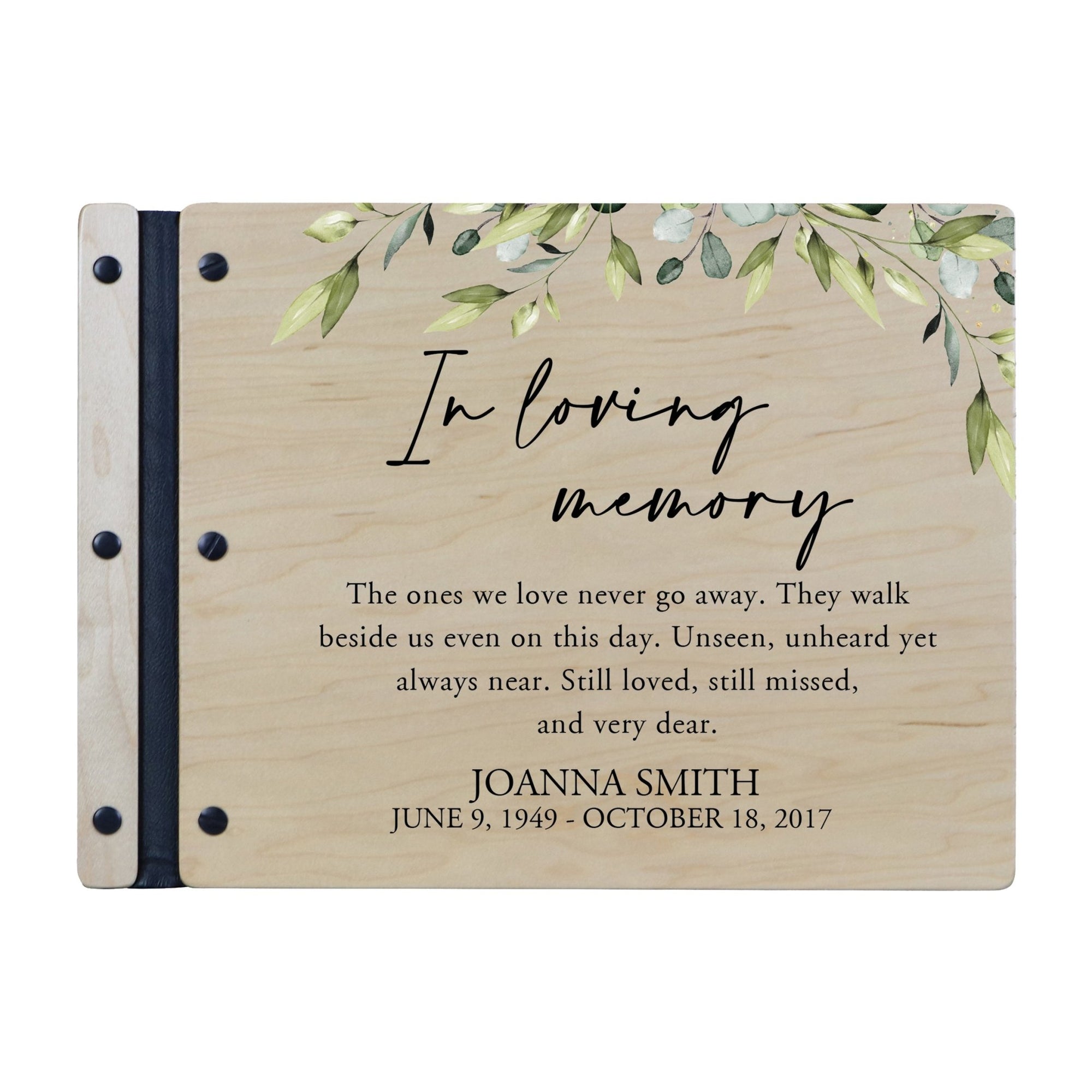 Custom Large Wooden Memorial Guestbook 13.375x10in - In Loving Memory (Leaves) - LifeSong Milestones