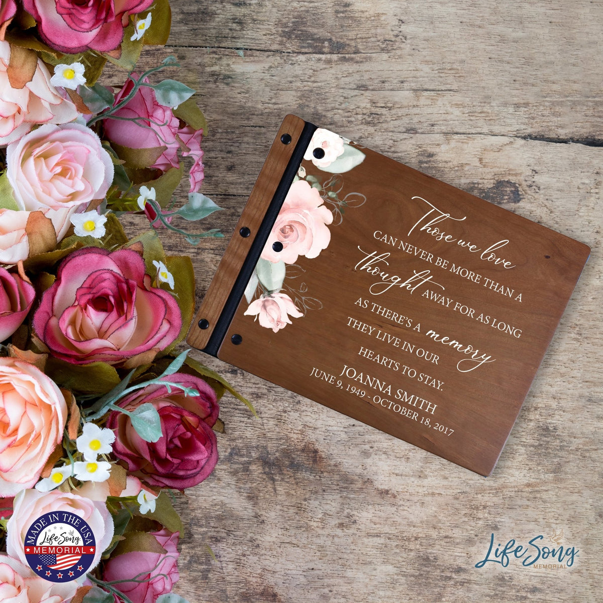Custom Large Wooden Memorial Guestbook 13.375x10in - Those We Love - LifeSong Milestones