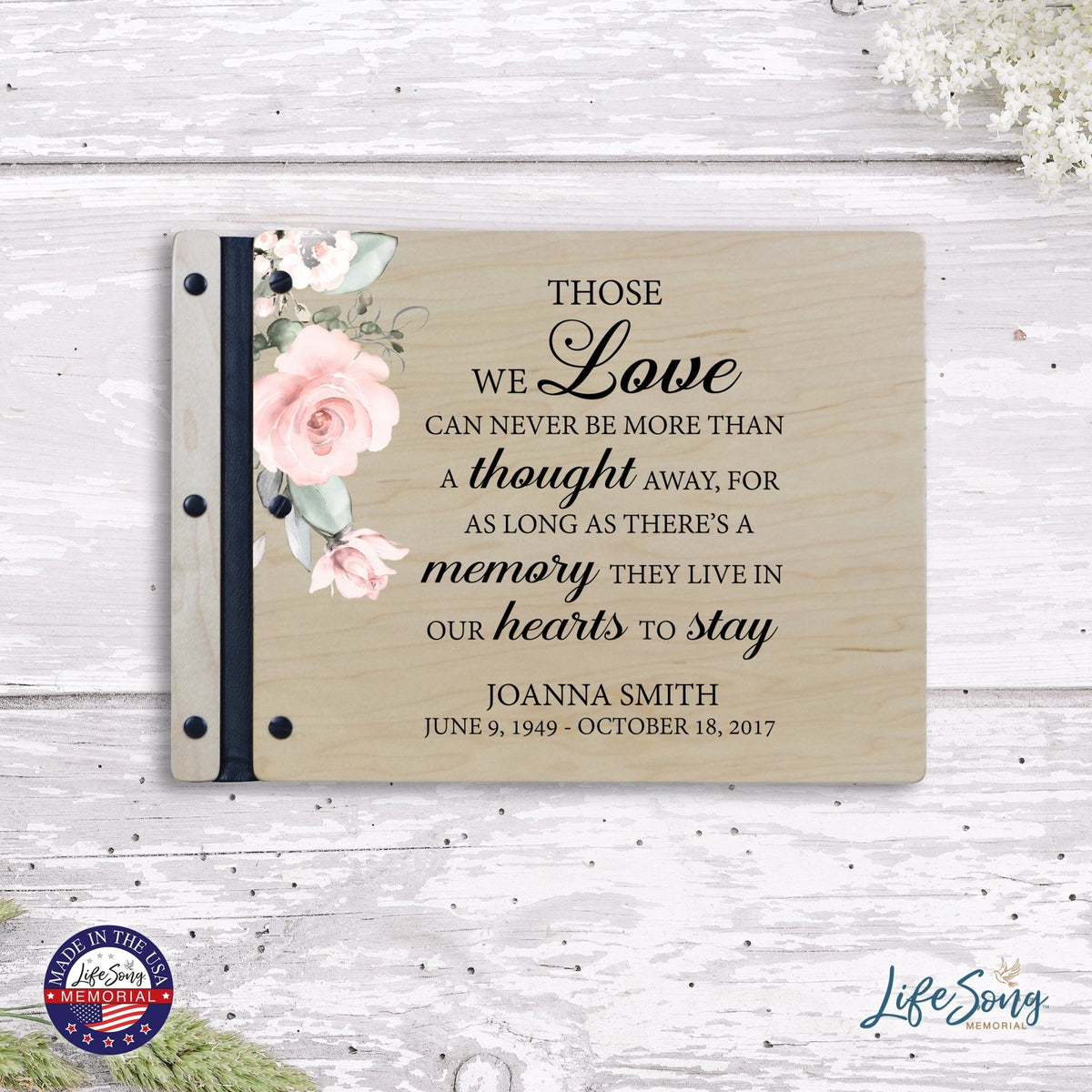 Custom Large Wooden Memorial Guestbook 13.375x10in - Those We Love - LifeSong Milestones