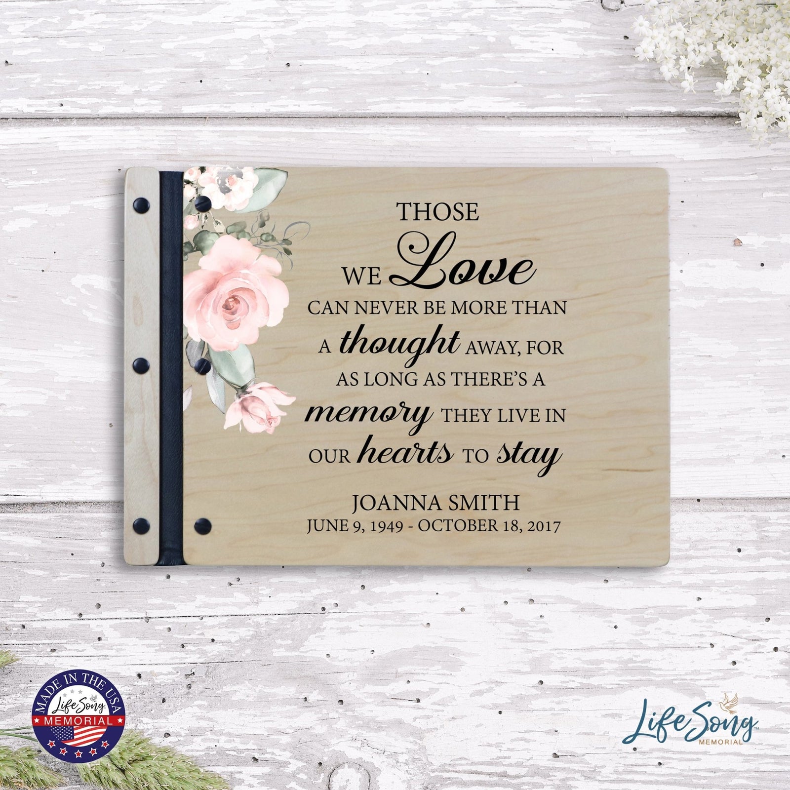 Custom Large Wooden Memorial Guestbook 13.375x10in - Those We Love - LifeSong Milestones