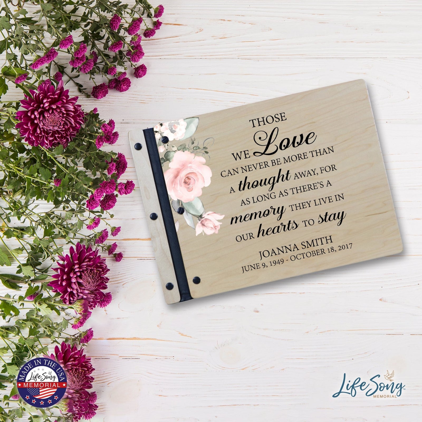 Custom Large Wooden Memorial Guestbook 13.375x10in - Those We Love - LifeSong Milestones
