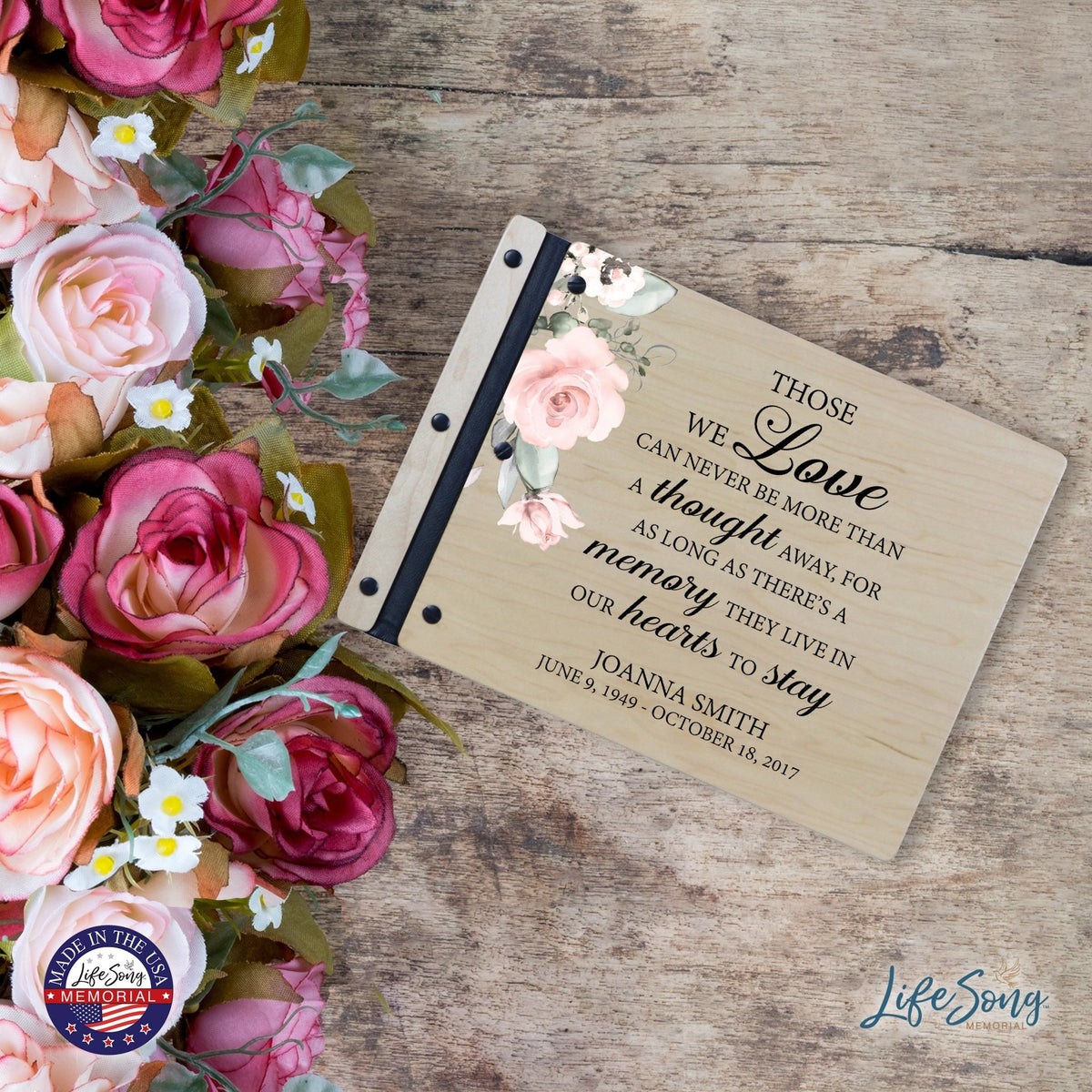 Custom Large Wooden Memorial Guestbook 13.375x10in - Those We Love - LifeSong Milestones
