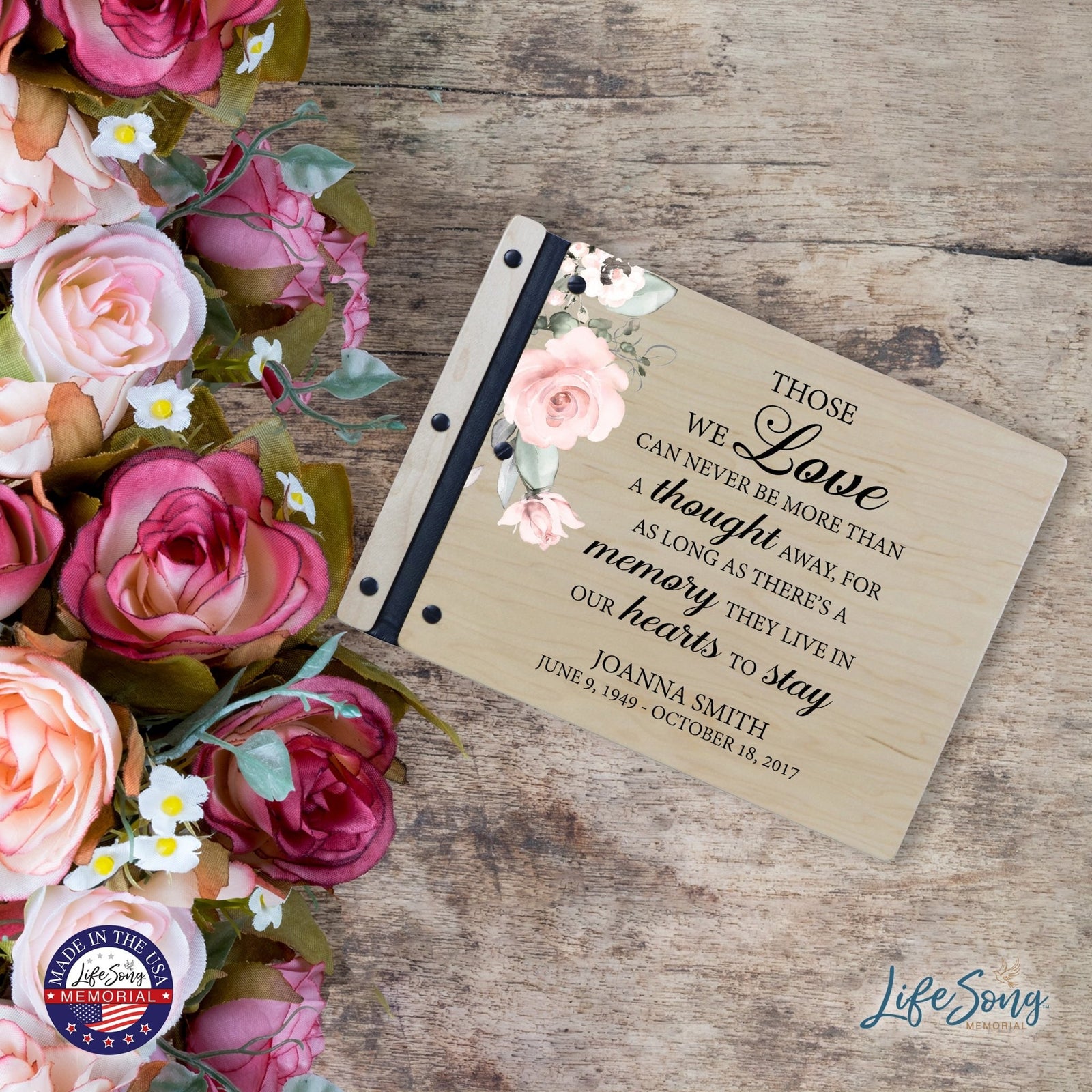 Custom Large Wooden Memorial Guestbook 13.375x10in - Those We Love - LifeSong Milestones