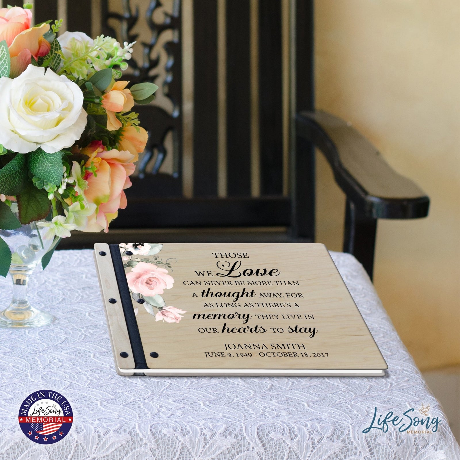 Custom Large Wooden Memorial Guestbook 13.375x10in - Those We Love - LifeSong Milestones