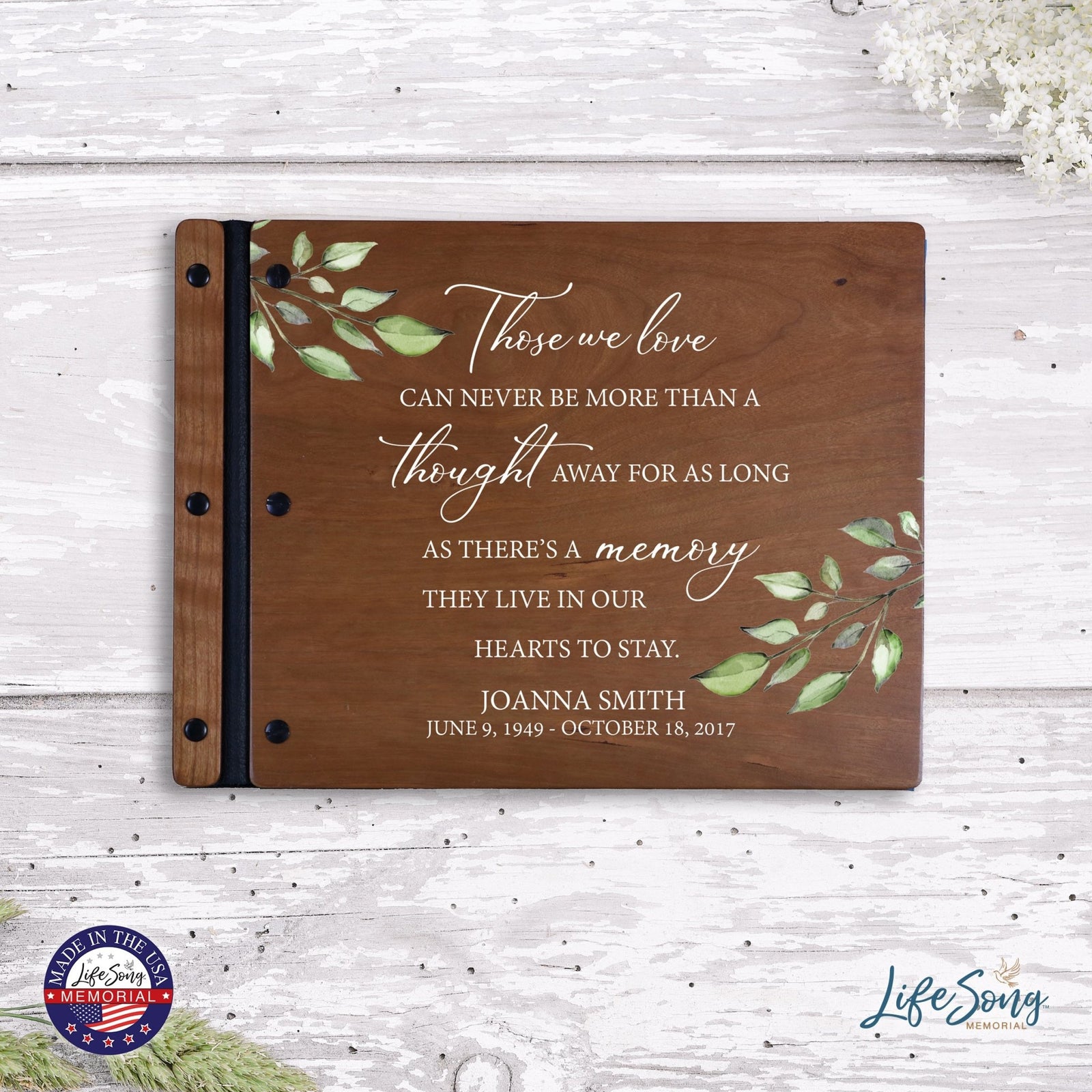 Custom Large Wooden Memorial Guestbook 13.375x10in - Those We Love (Cherry) - LifeSong Milestones