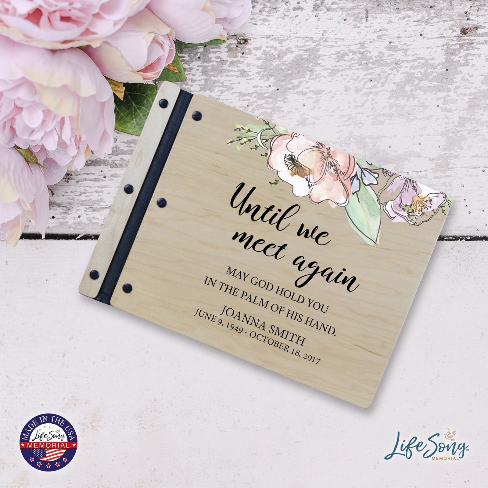 Custom Large Wooden Memorial Guestbook 13.375x10in Until We Meet Again - LifeSong Milestones