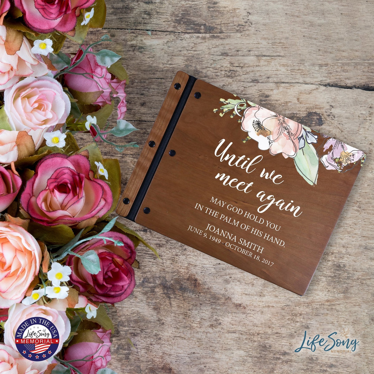 Custom Large Wooden Memorial Guestbook 13.375x10in Until We Meet Again - LifeSong Milestones