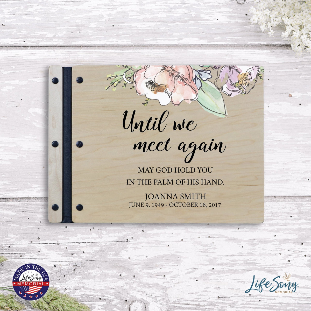 Custom Large Wooden Memorial Guestbook 13.375x10in Until We Meet Again - LifeSong Milestones