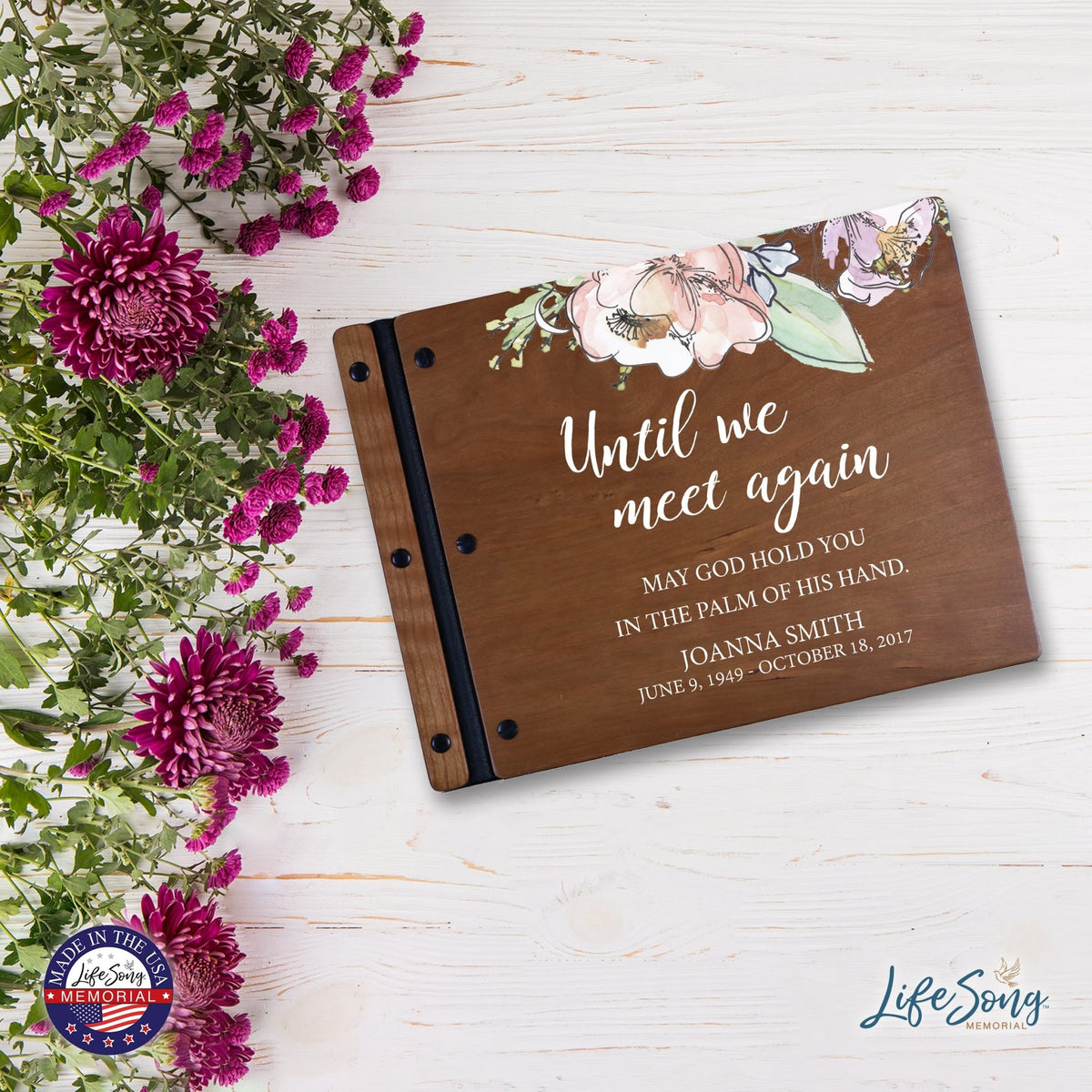 Custom Large Wooden Memorial Guestbook 13.375x10in Until We Meet Again - LifeSong Milestones
