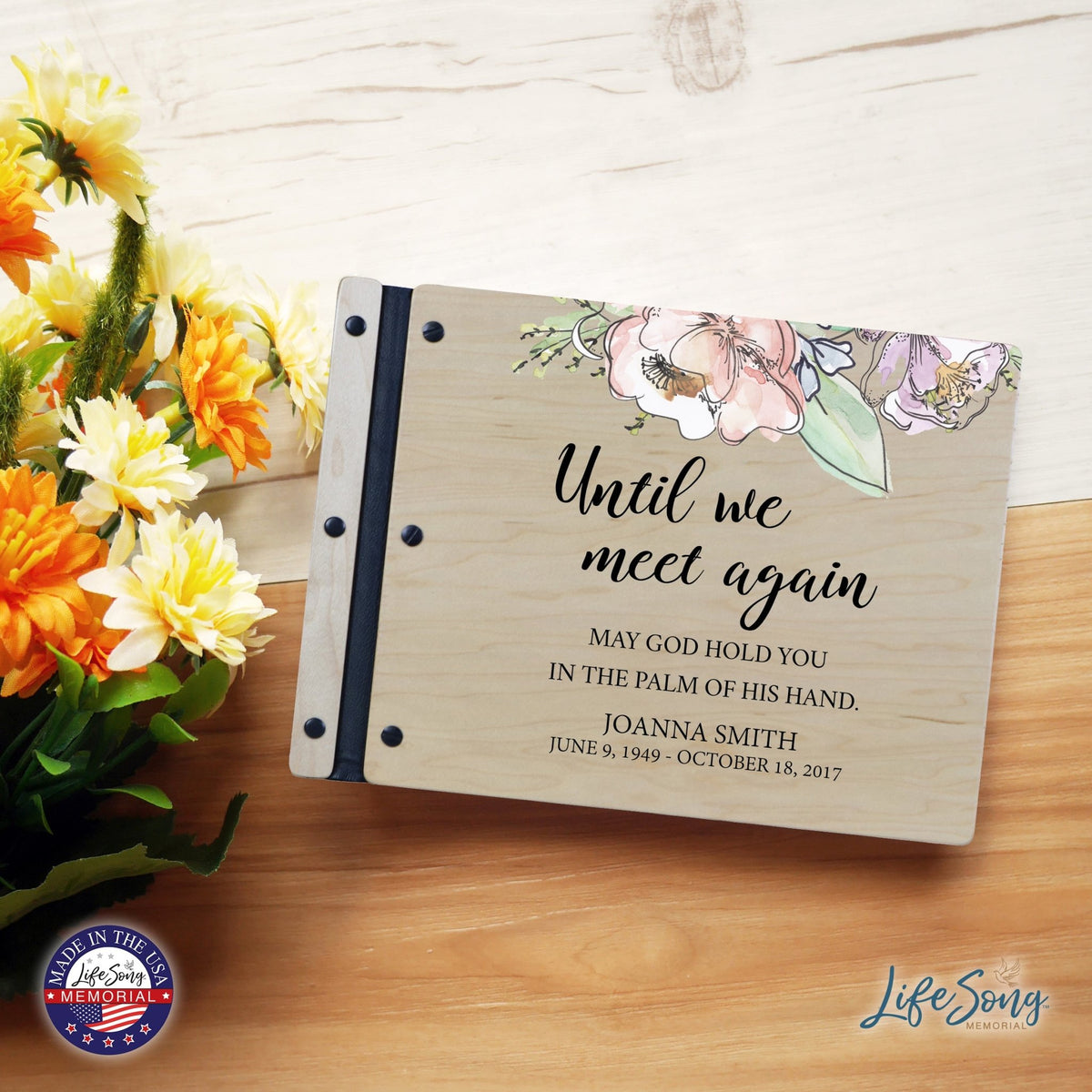 Custom Large Wooden Memorial Guestbook 13.375x10in Until We Meet Again - LifeSong Milestones
