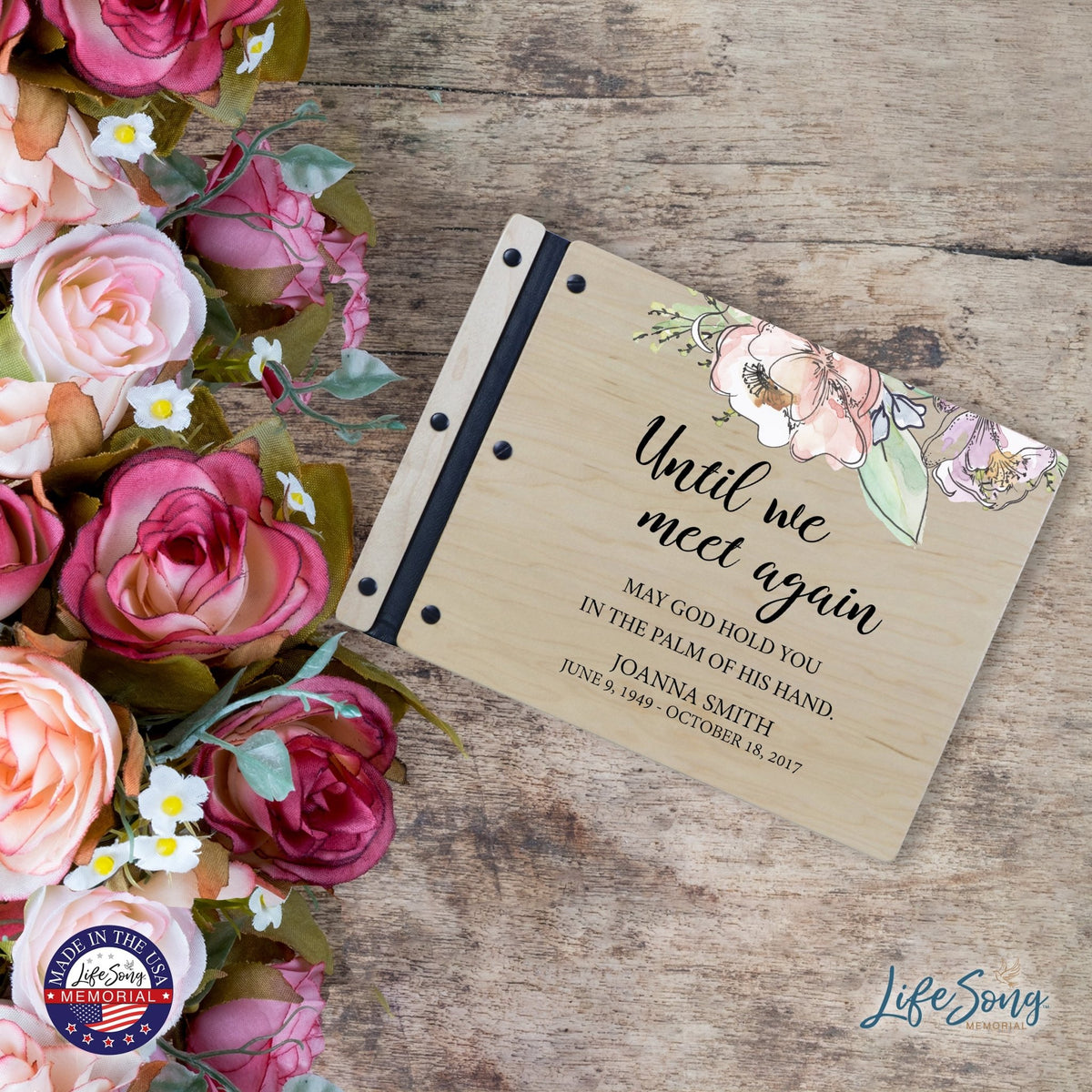 Custom Large Wooden Memorial Guestbook 13.375x10in Until We Meet Again - LifeSong Milestones