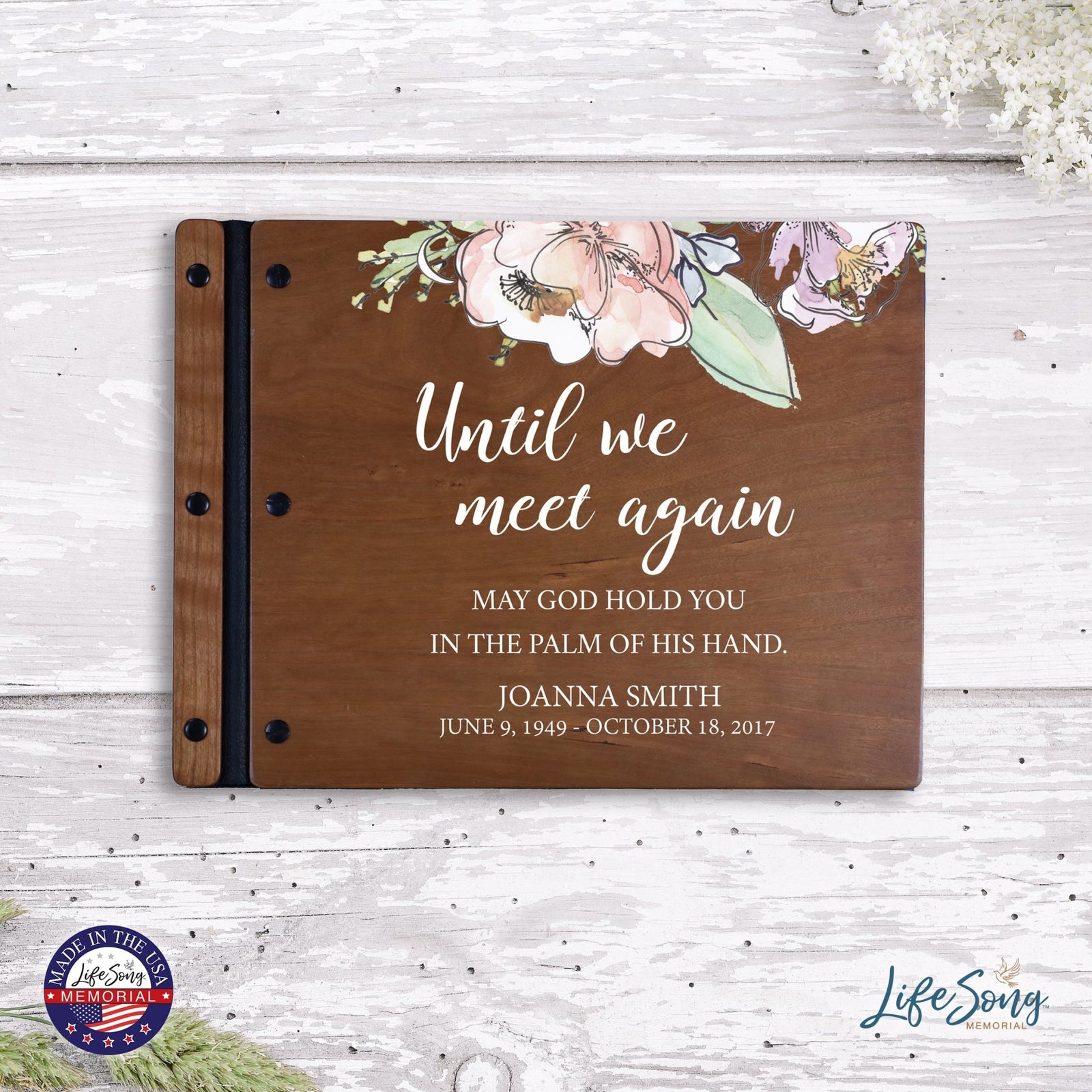 Custom Large Wooden Memorial Guestbook 13.375x10in Until We Meet Again - LifeSong Milestones