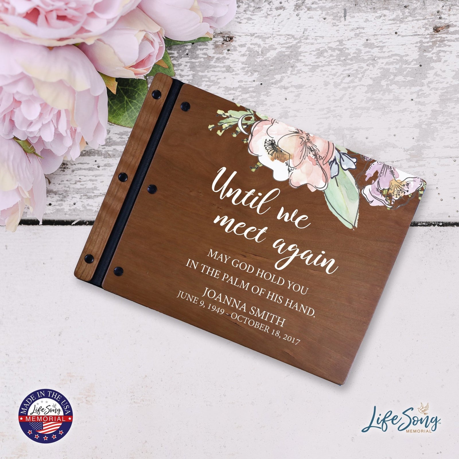 Custom Large Wooden Memorial Guestbook 13.375x10in Until We Meet Again - LifeSong Milestones