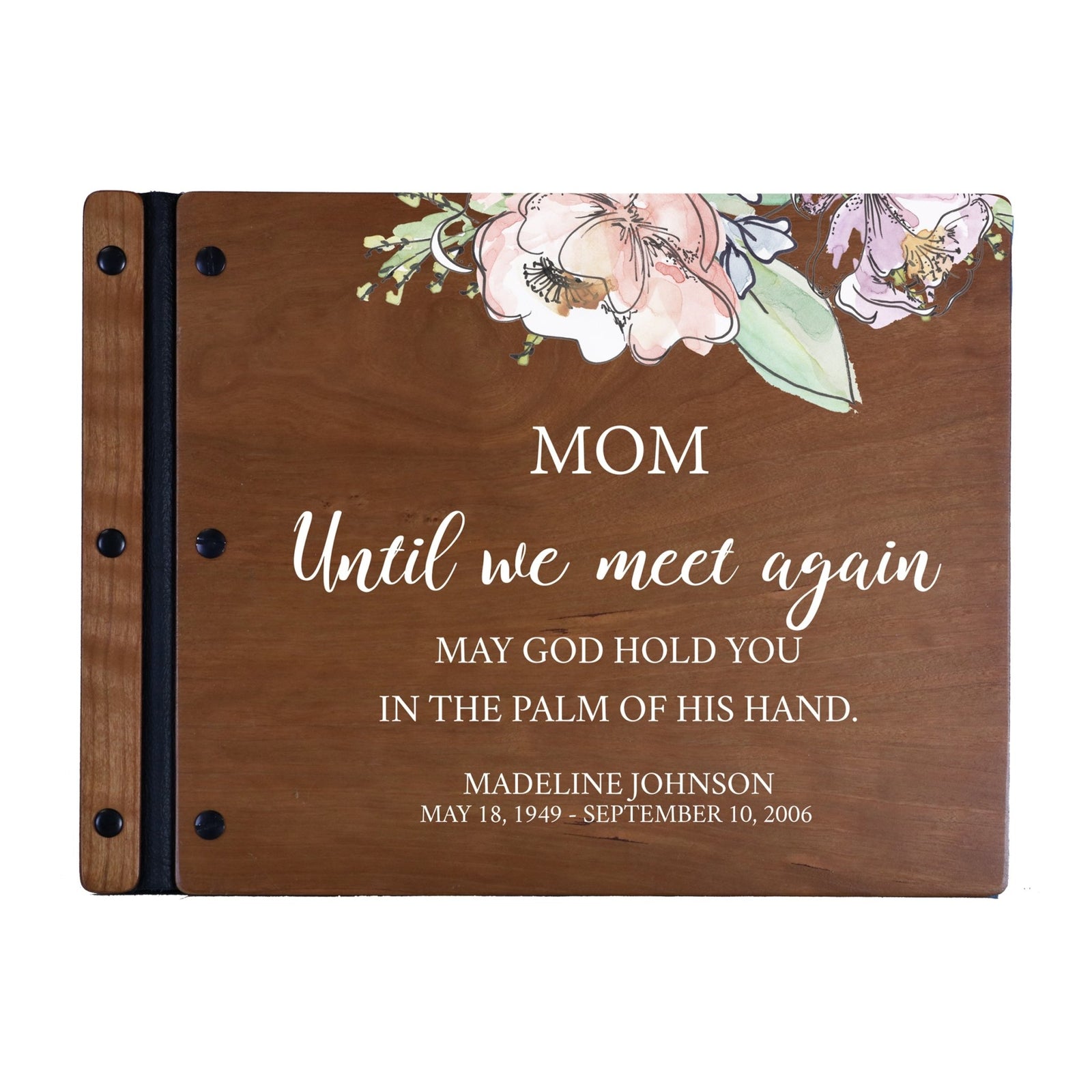 Custom Large Wooden Memorial Guestbook 13.375x10in - Until We Meet Again (Cherry) - LifeSong Milestones