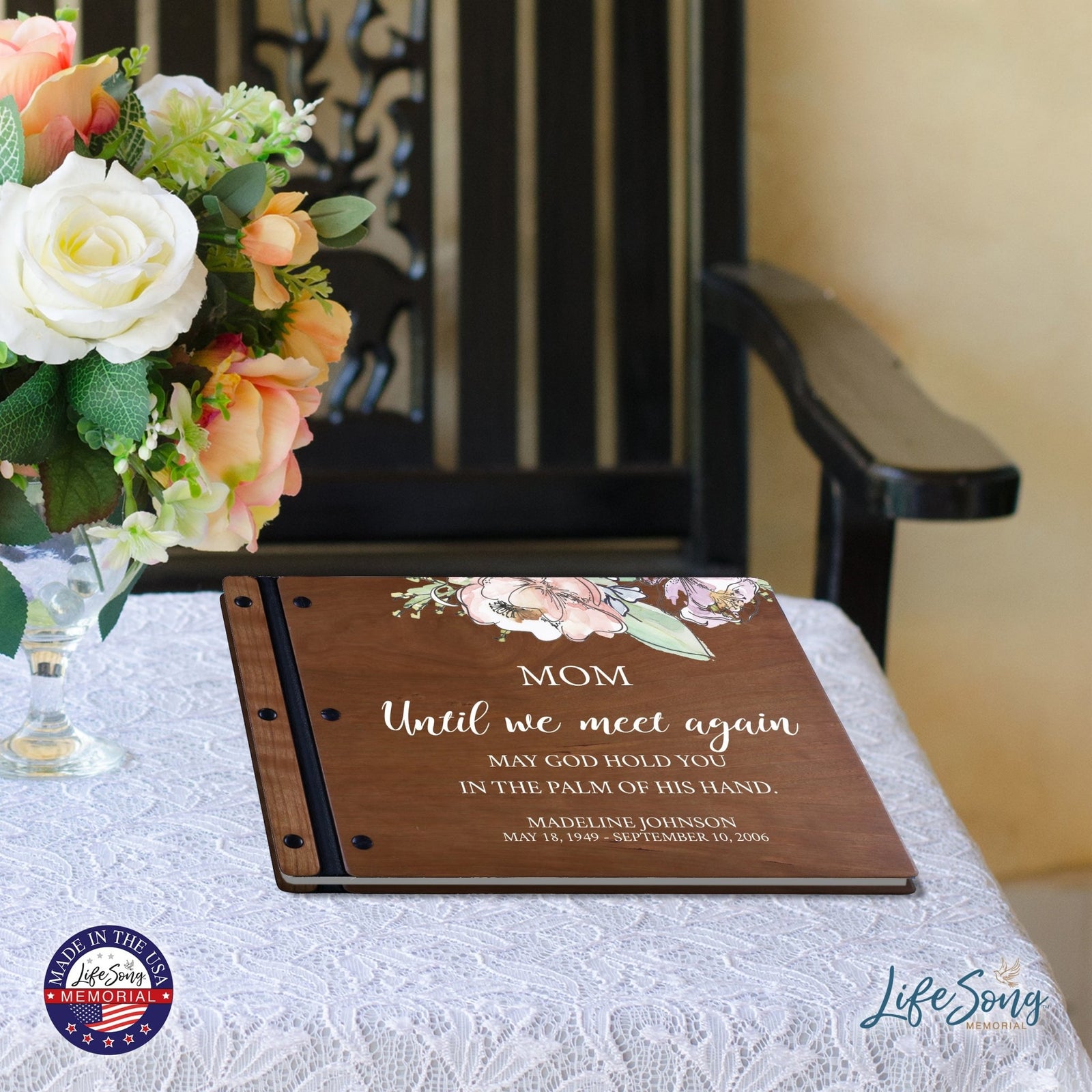 Custom Large Wooden Memorial Guestbook 13.375x10in - Until We Meet Again (Cherry) - LifeSong Milestones