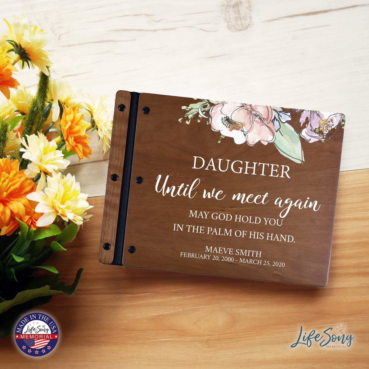 Custom Large Wooden Memorial Guestbook 13.375x10in - Until We Meet Again (Cherry) - LifeSong Milestones