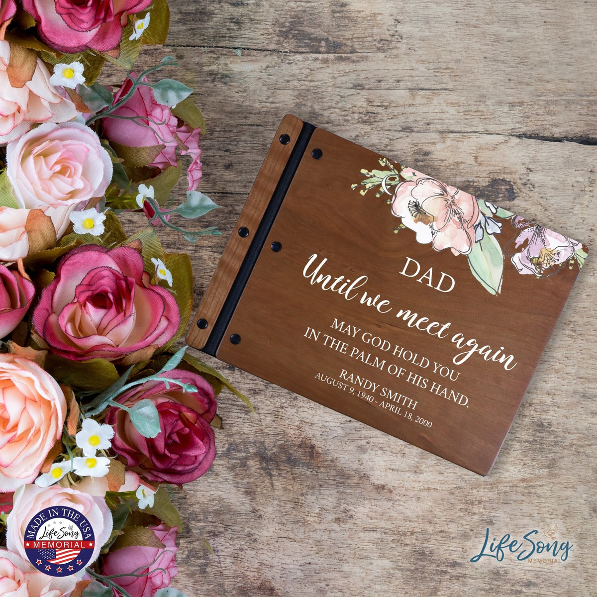 Custom Large Wooden Memorial Guestbook 13.375x10in - Until We Meet Again (Cherry) - LifeSong Milestones