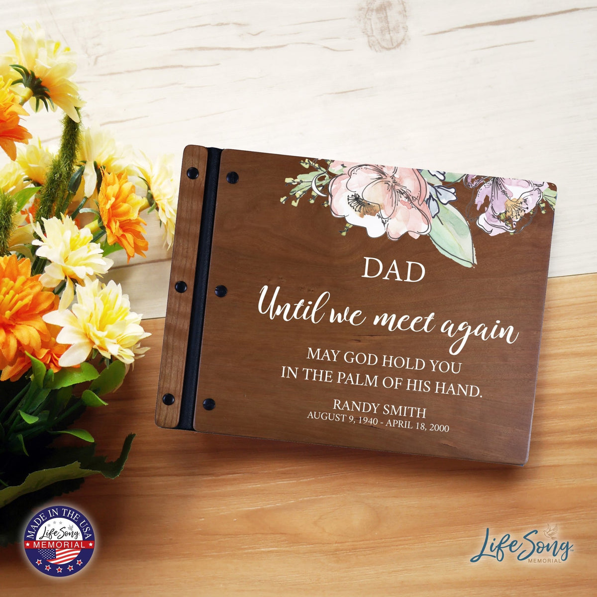 Custom Large Wooden Memorial Guestbook 13.375x10in - Until We Meet Again (Cherry) - LifeSong Milestones