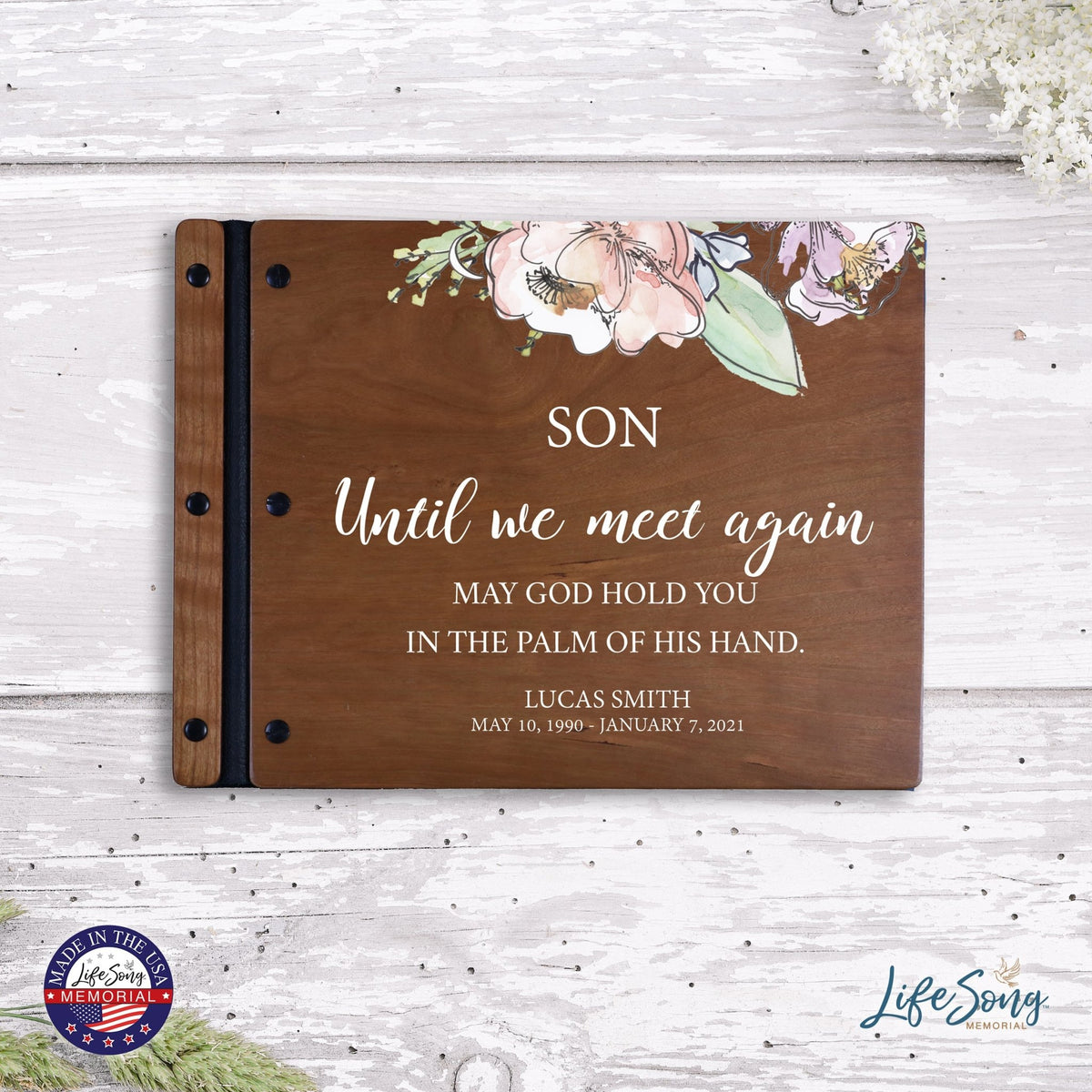 Custom Large Wooden Memorial Guestbook 13.375x10in - Until We Meet Again (Cherry) - LifeSong Milestones