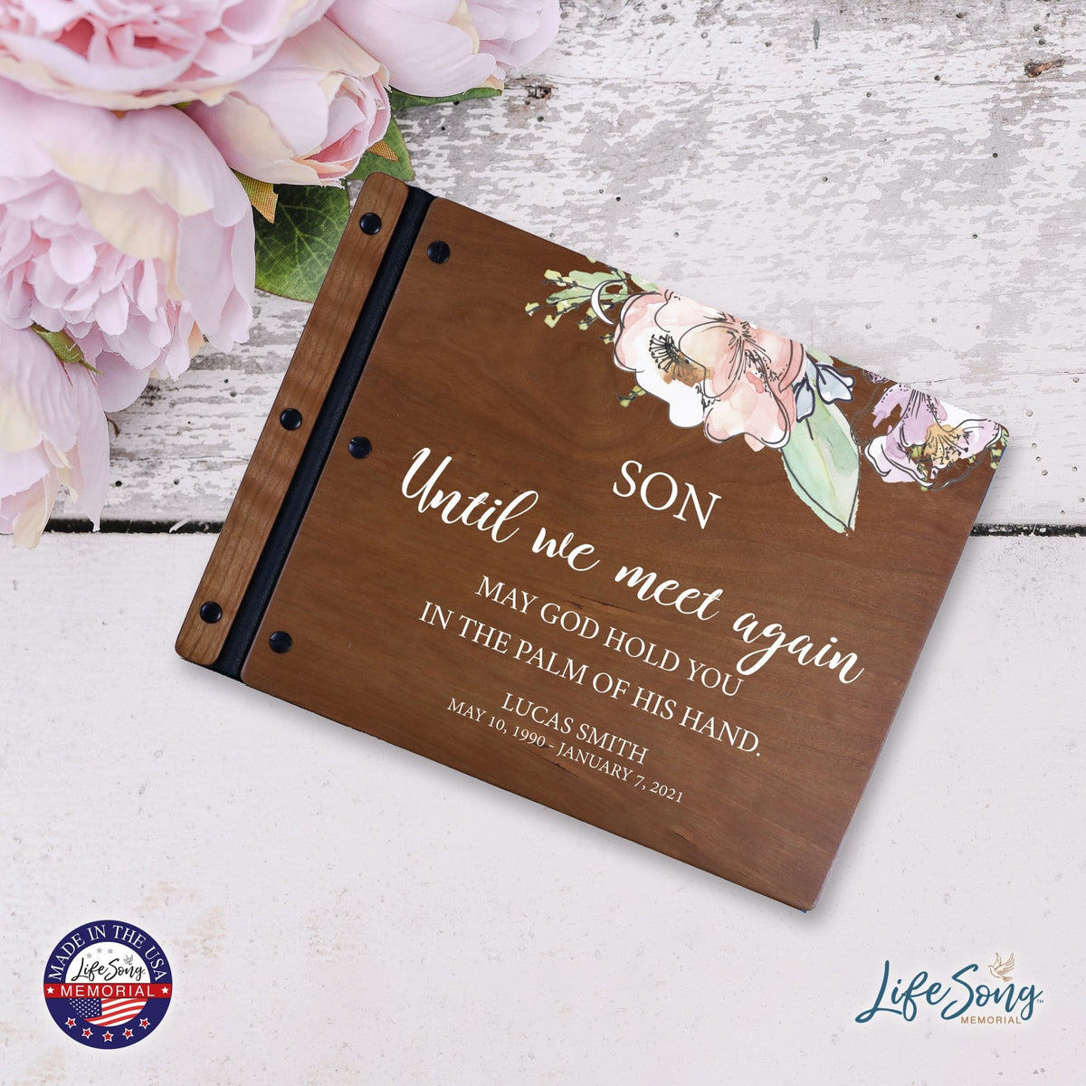 Custom Large Wooden Memorial Guestbook 13.375x10in - Until We Meet Again (Cherry) - LifeSong Milestones