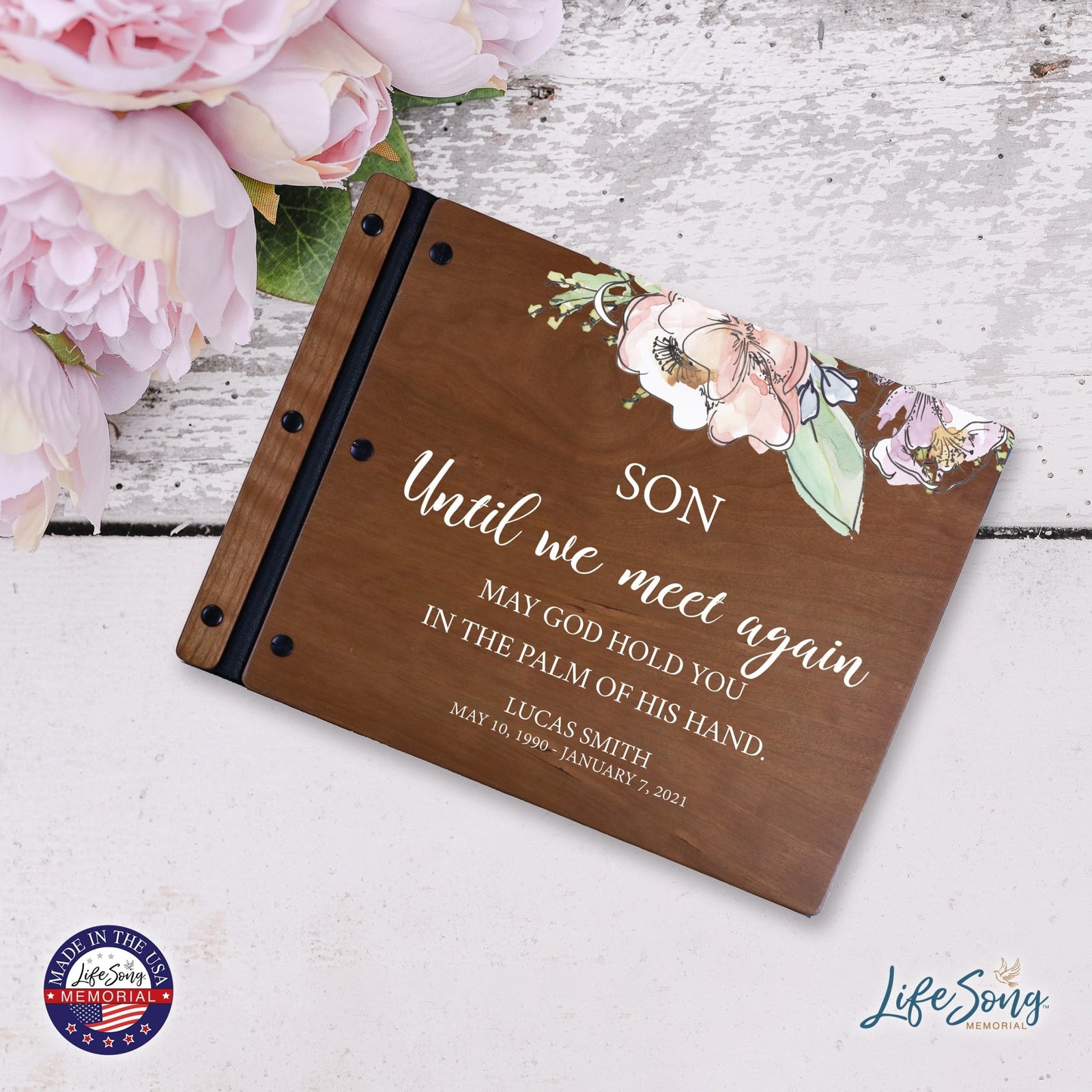 Custom Large Wooden Memorial Guestbook 13.375x10in - Until We Meet Again (Cherry) - LifeSong Milestones
