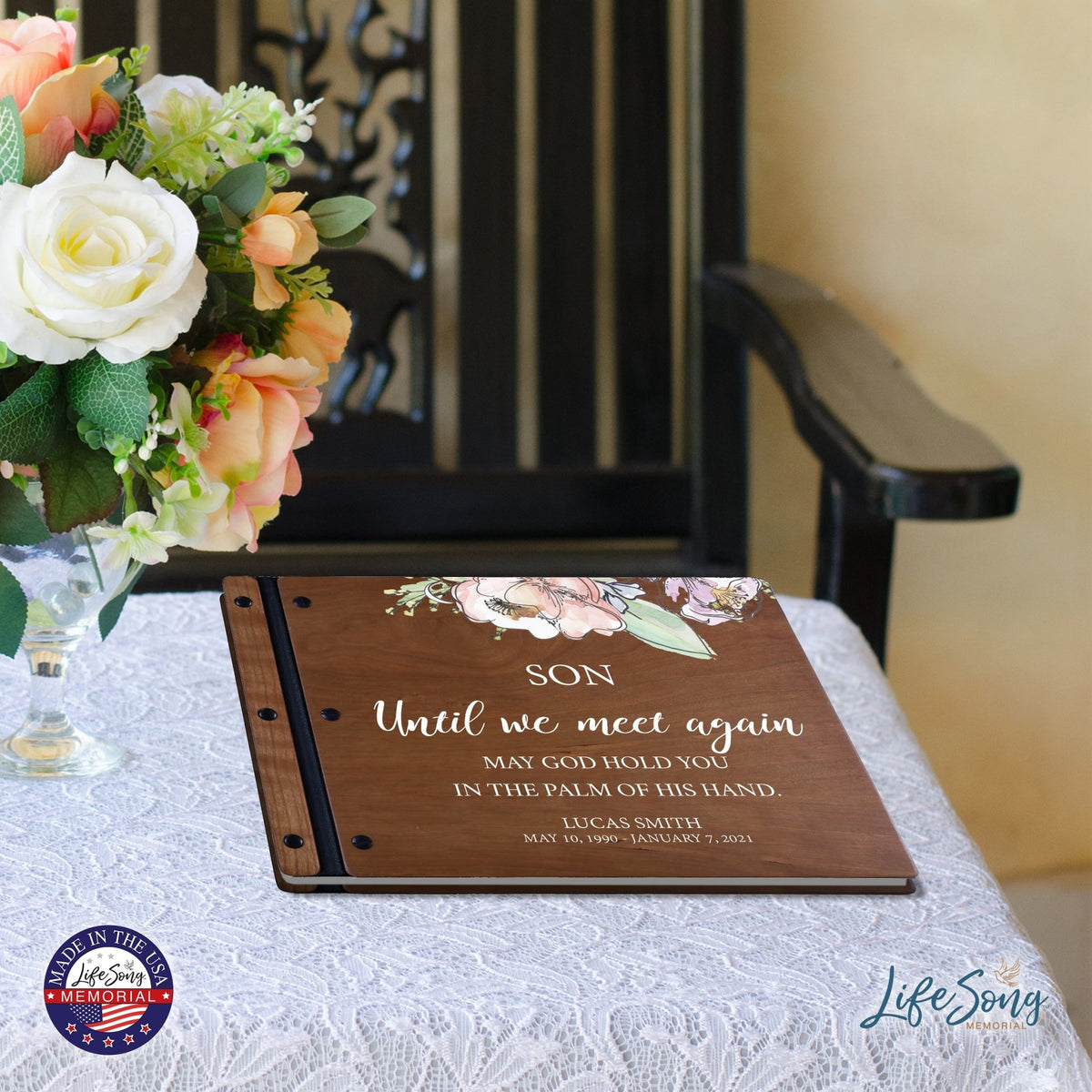 Custom Large Wooden Memorial Guestbook 13.375x10in - Until We Meet Again (Cherry) - LifeSong Milestones
