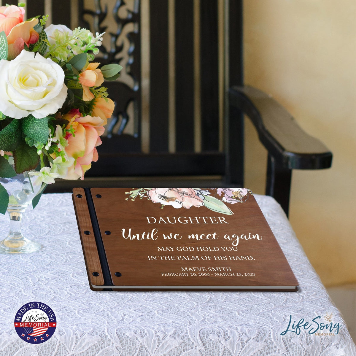 Custom Large Wooden Memorial Guestbook 13.375x10in - Until We Meet Again (Cherry) - LifeSong Milestones