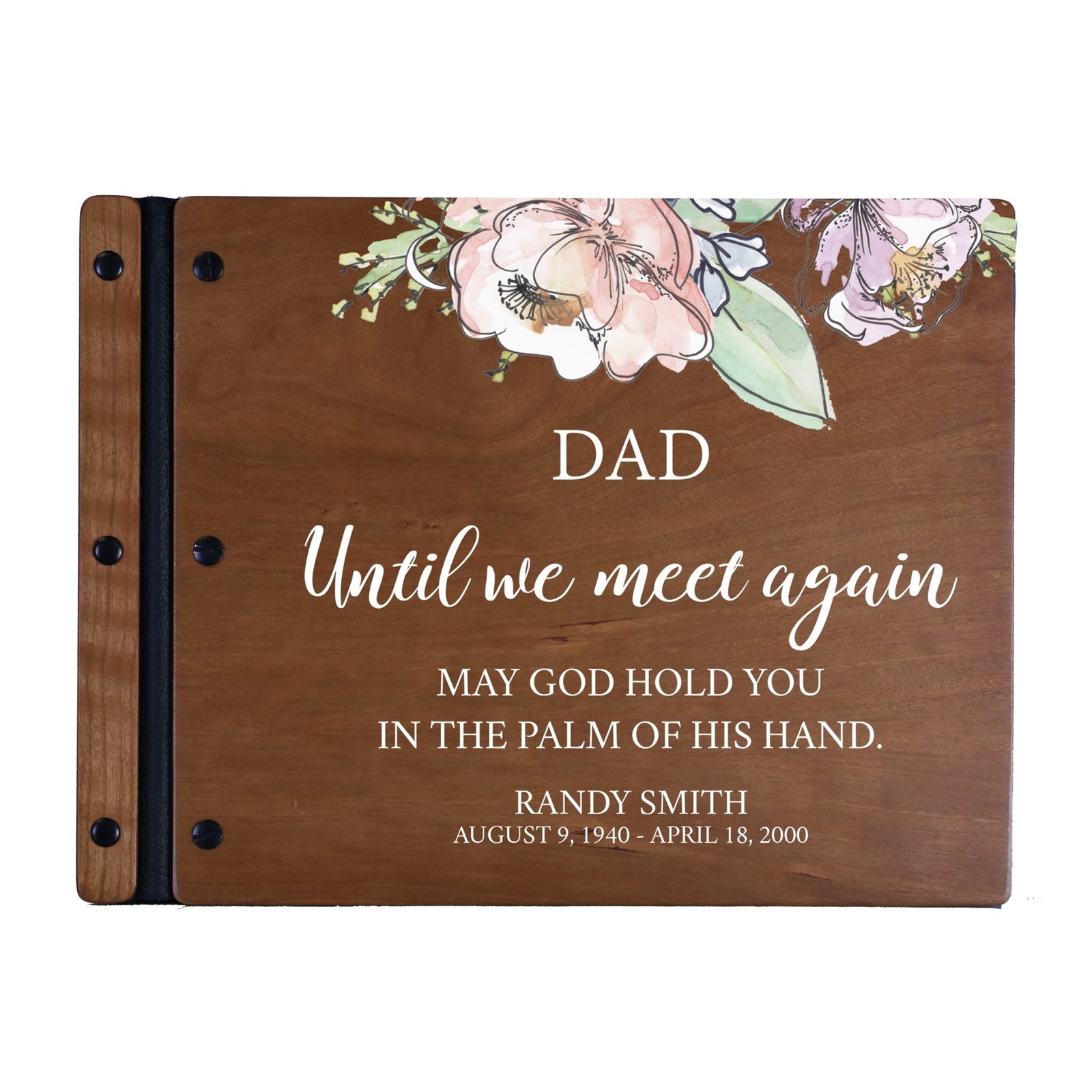 Custom Large Wooden Memorial Guestbook 13.375x10in - Until We Meet Again (Cherry) - LifeSong Milestones