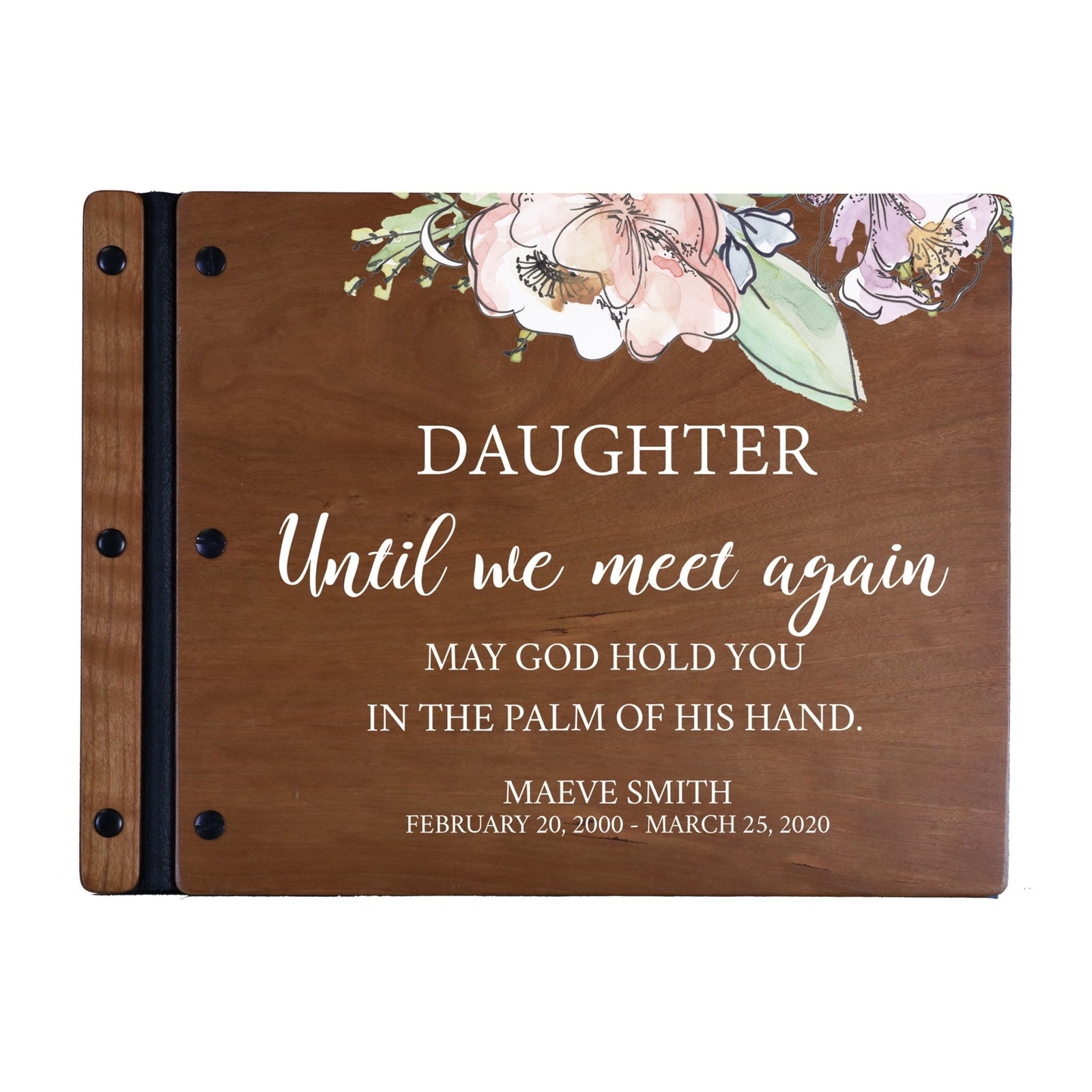 Custom Large Wooden Memorial Guestbook 13.375x10in - Until We Meet Again (Cherry) - LifeSong Milestones