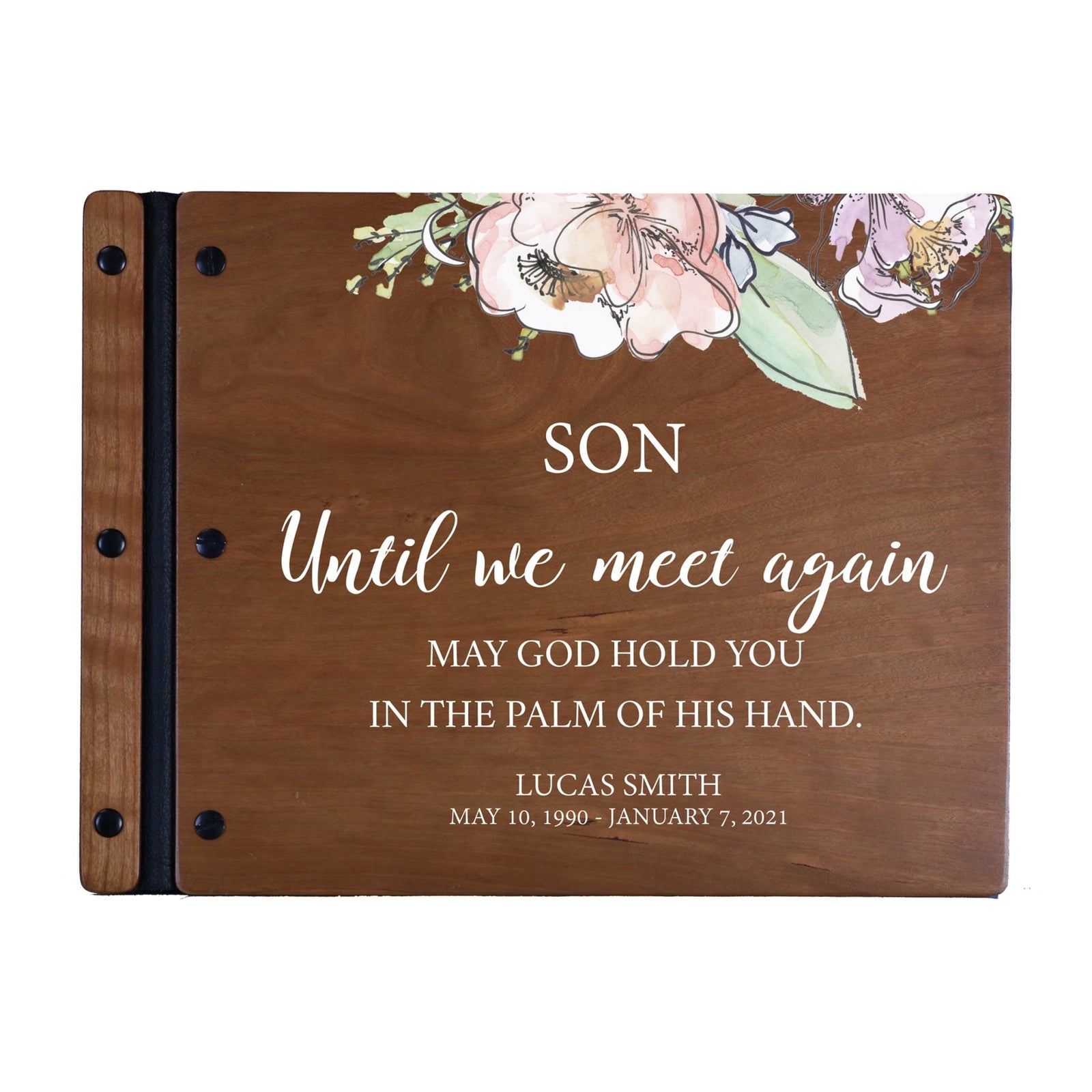 Custom Large Wooden Memorial Guestbook 13.375x10in - Until We Meet Again (Cherry) - LifeSong Milestones