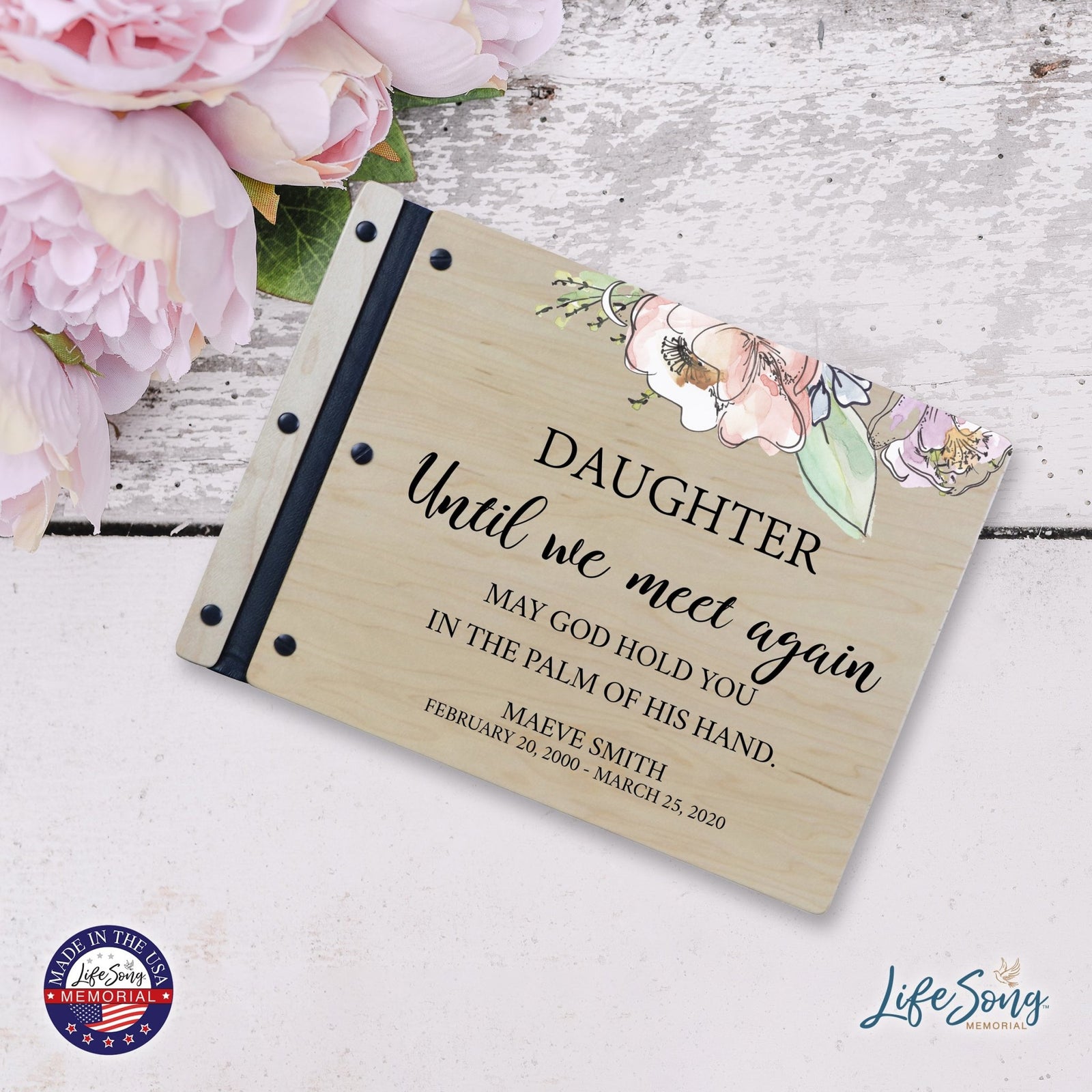 Custom Large Wooden Memorial Guestbook 13.375x10in Until We Meet Again (Maple) - LifeSong Milestones