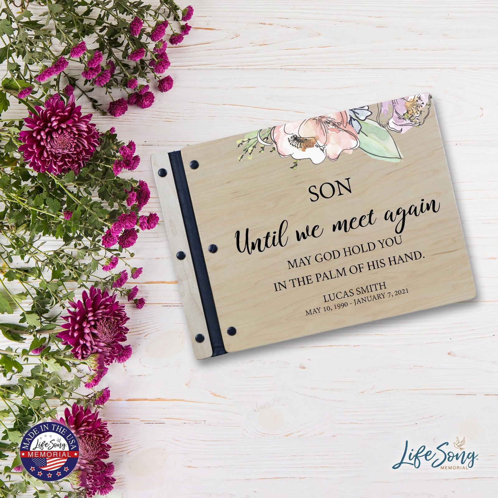 Custom Large Wooden Memorial Guestbook 13.375x10in Until We Meet Again (Maple) - LifeSong Milestones
