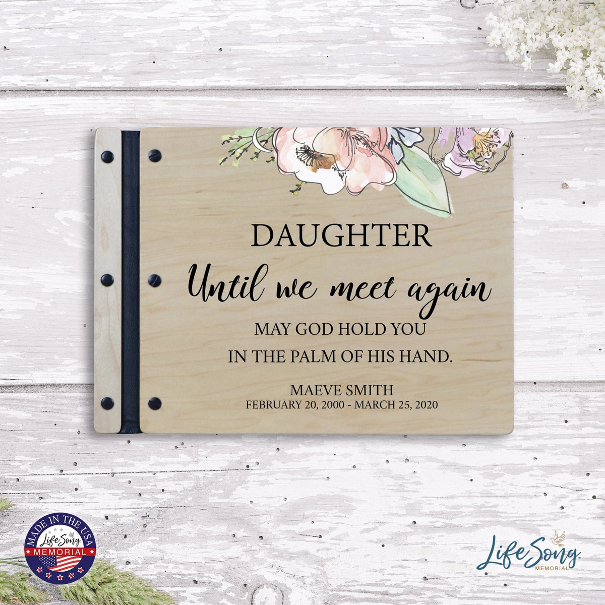 Custom Large Wooden Memorial Guestbook 13.375x10in Until We Meet Again (Maple) - LifeSong Milestones