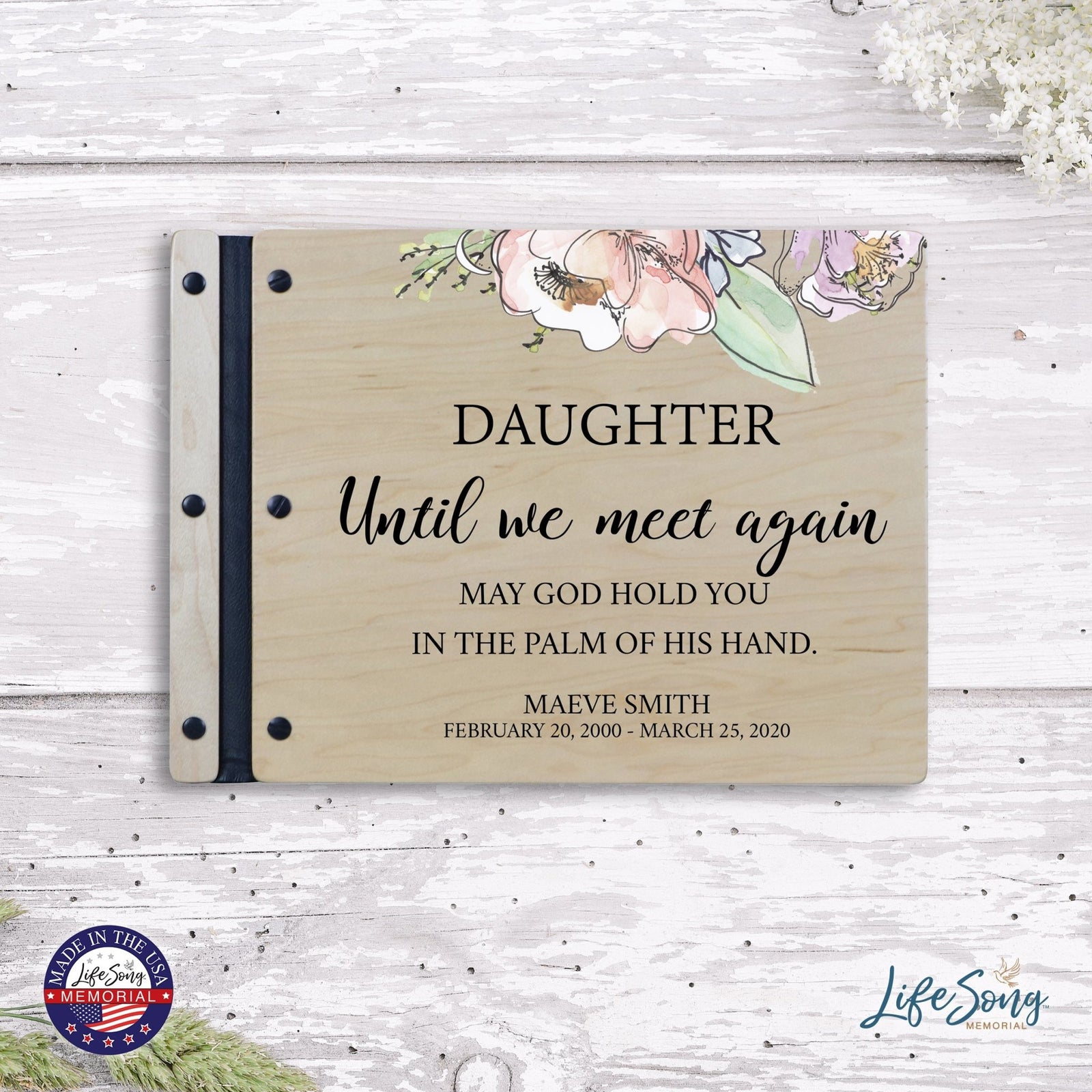 Custom Large Wooden Memorial Guestbook 13.375x10in Until We Meet Again (Maple) - LifeSong Milestones