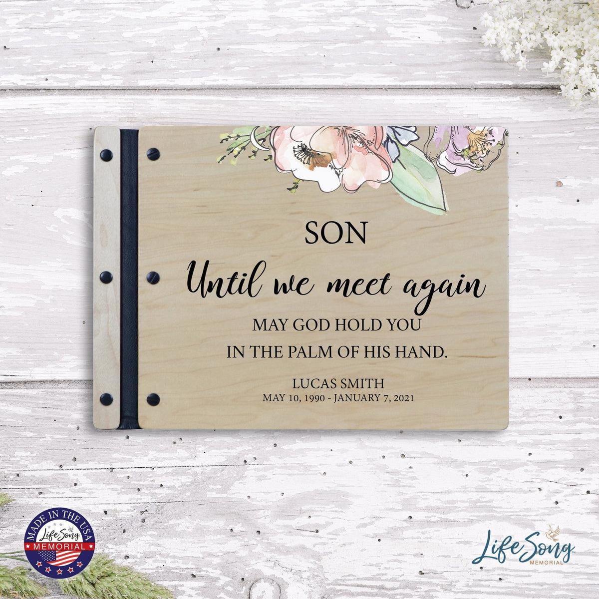 Custom Large Wooden Memorial Guestbook 13.375x10in Until We Meet Again (Maple) - LifeSong Milestones