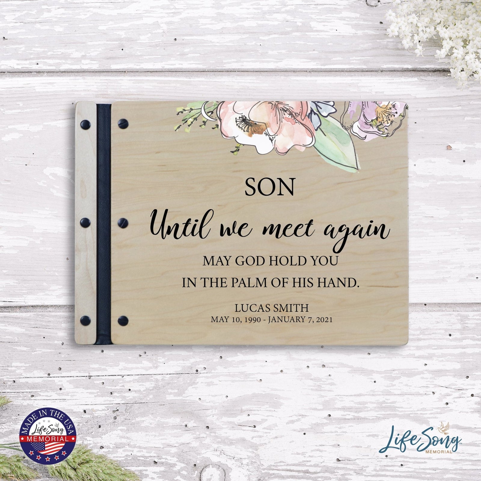 Custom Large Wooden Memorial Guestbook 13.375x10in Until We Meet Again (Maple) - LifeSong Milestones