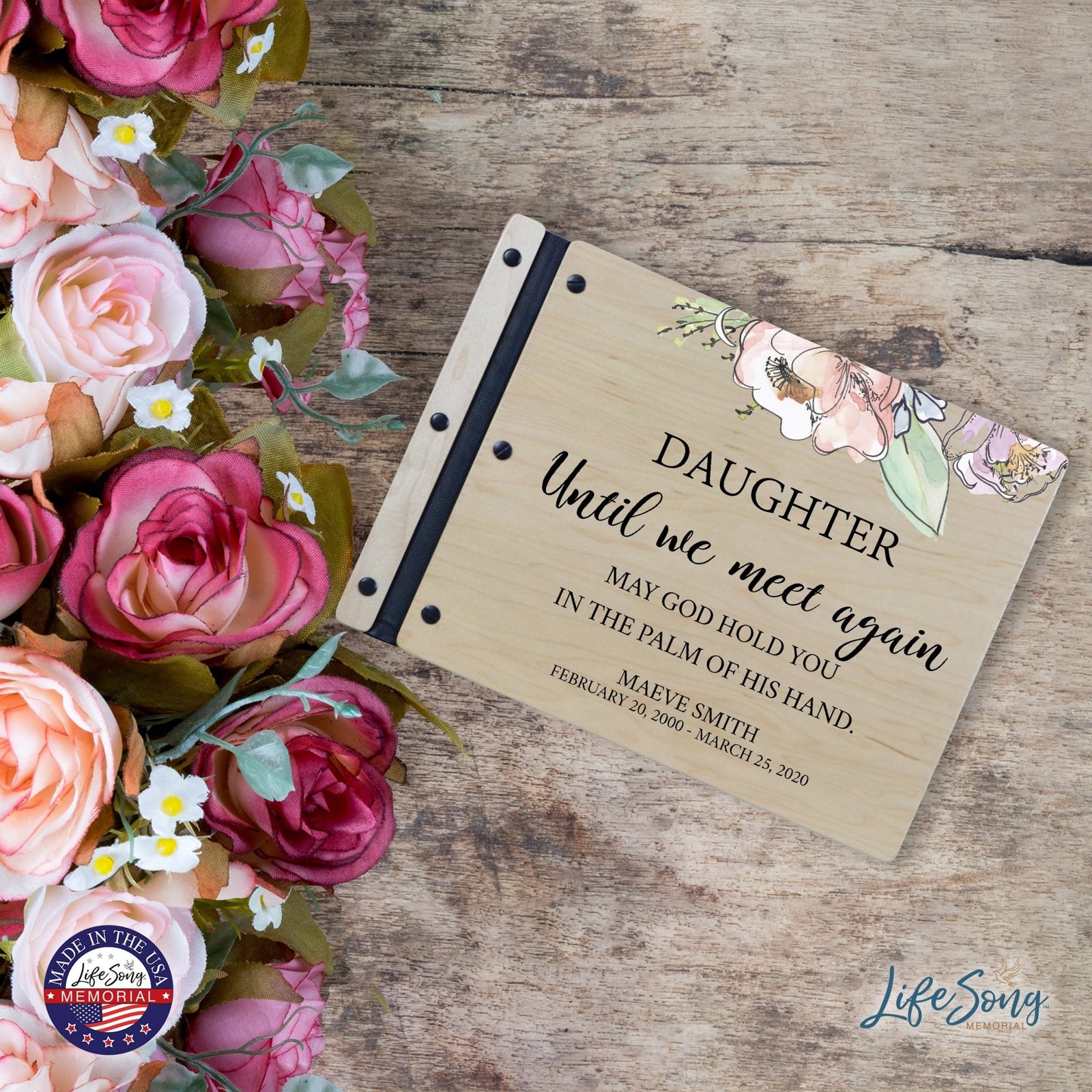 Custom Large Wooden Memorial Guestbook 13.375x10in Until We Meet Again (Maple) - LifeSong Milestones