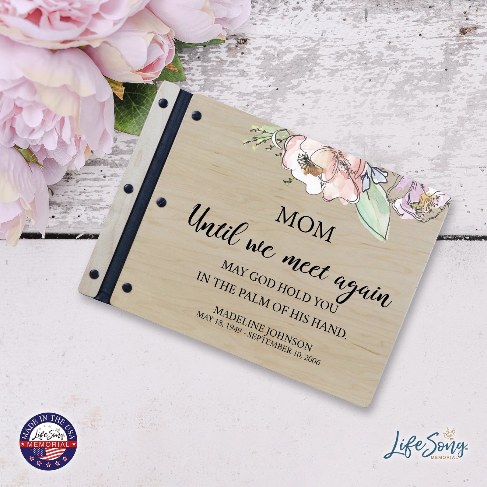 Custom Large Wooden Memorial Guestbook 13.375x10in Until We Meet Again (Maple) - LifeSong Milestones