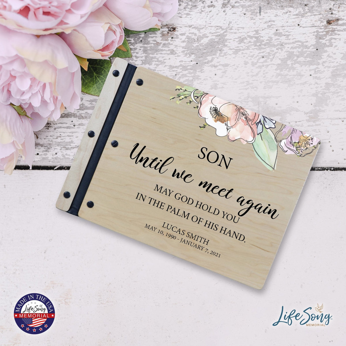 Custom Large Wooden Memorial Guestbook 13.375x10in Until We Meet Again (Maple) - LifeSong Milestones