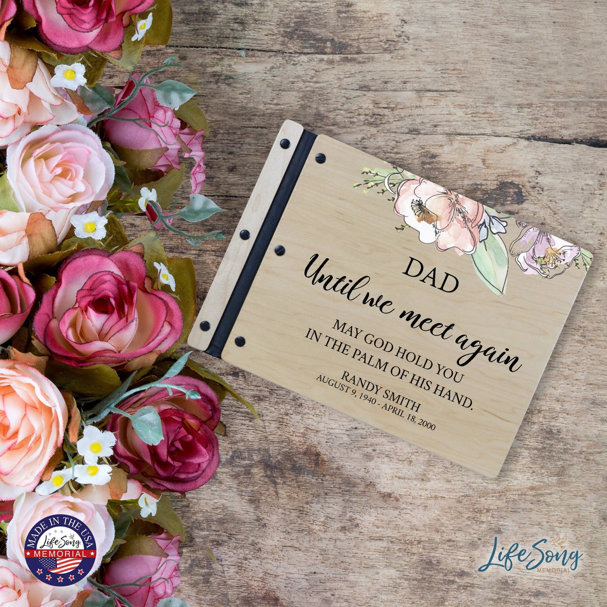 Custom Large Wooden Memorial Guestbook 13.375x10in Until We Meet Again (Maple) - LifeSong Milestones