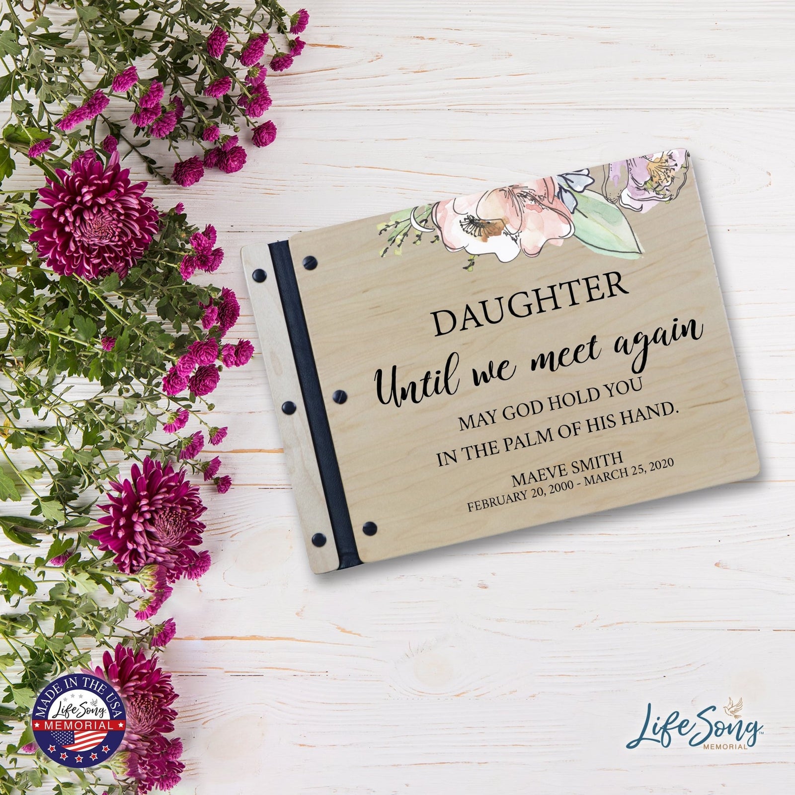Custom Large Wooden Memorial Guestbook 13.375x10in Until We Meet Again (Maple) - LifeSong Milestones