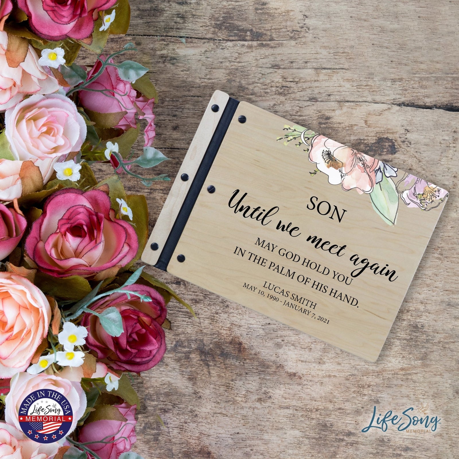 Custom Large Wooden Memorial Guestbook 13.375x10in Until We Meet Again (Maple) - LifeSong Milestones