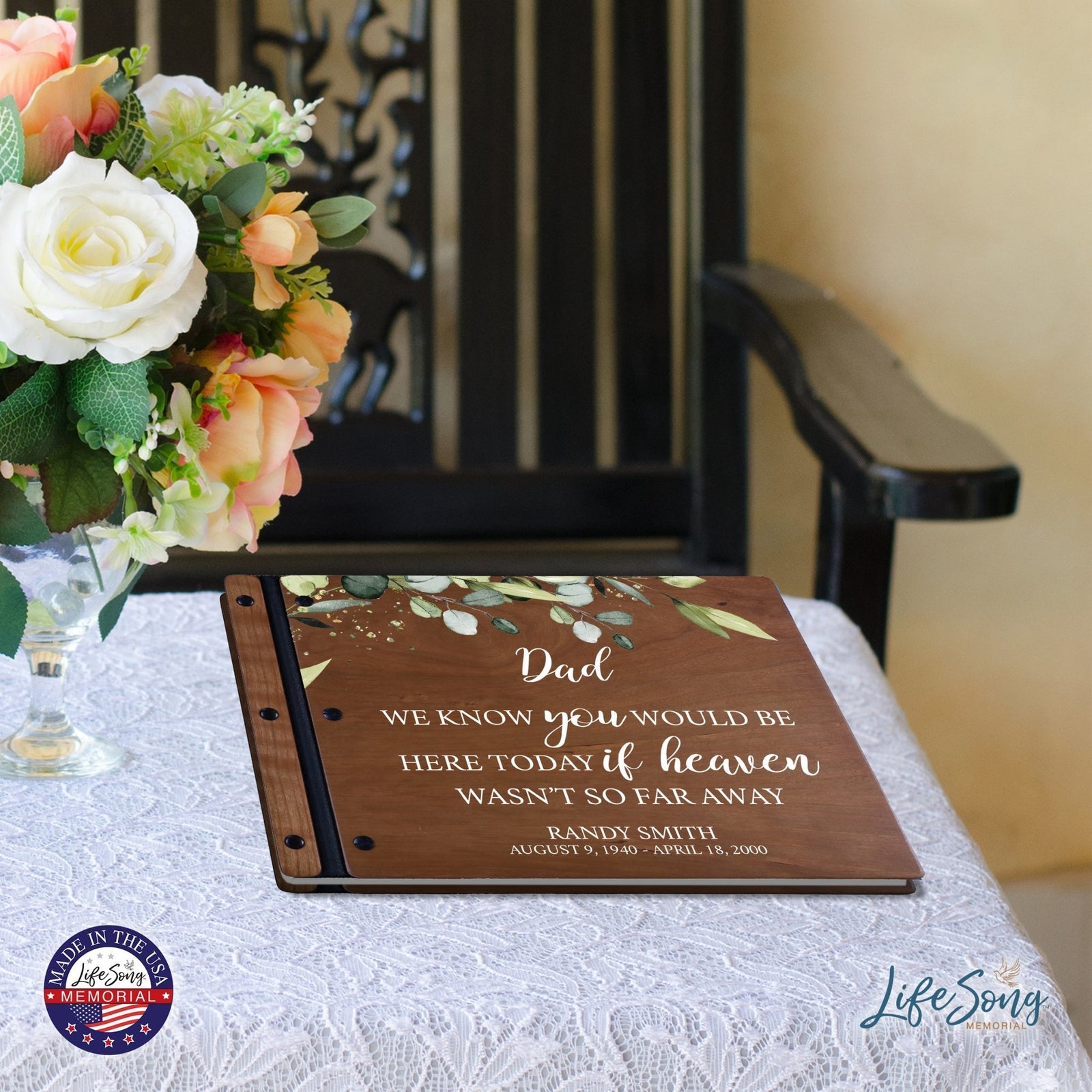 Custom Large Wooden Memorial Guestbook 13.375x10in - We Know You (Cherry) - LifeSong Milestones