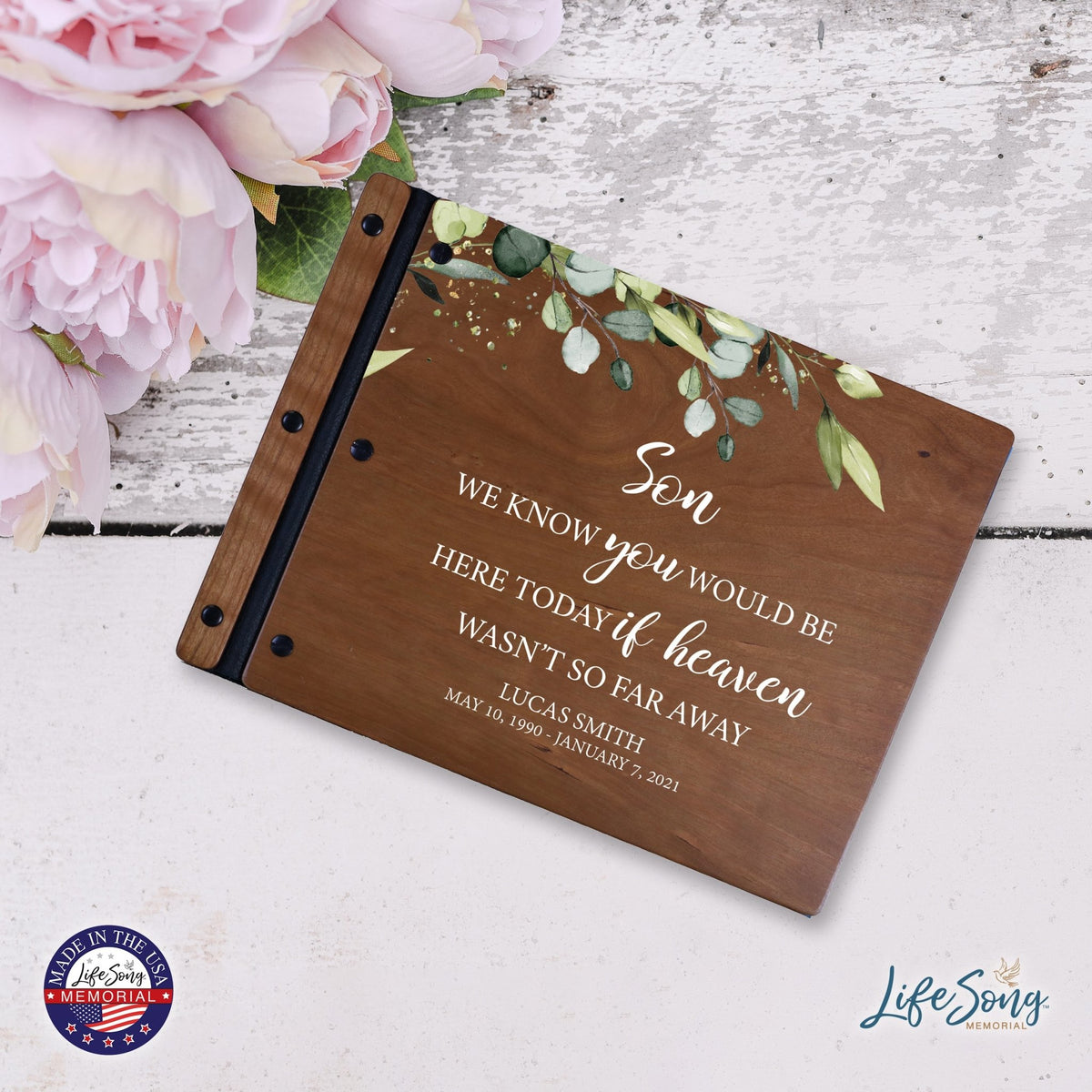 Custom Large Wooden Memorial Guestbook 13.375x10in - We Know You (Cherry) - LifeSong Milestones