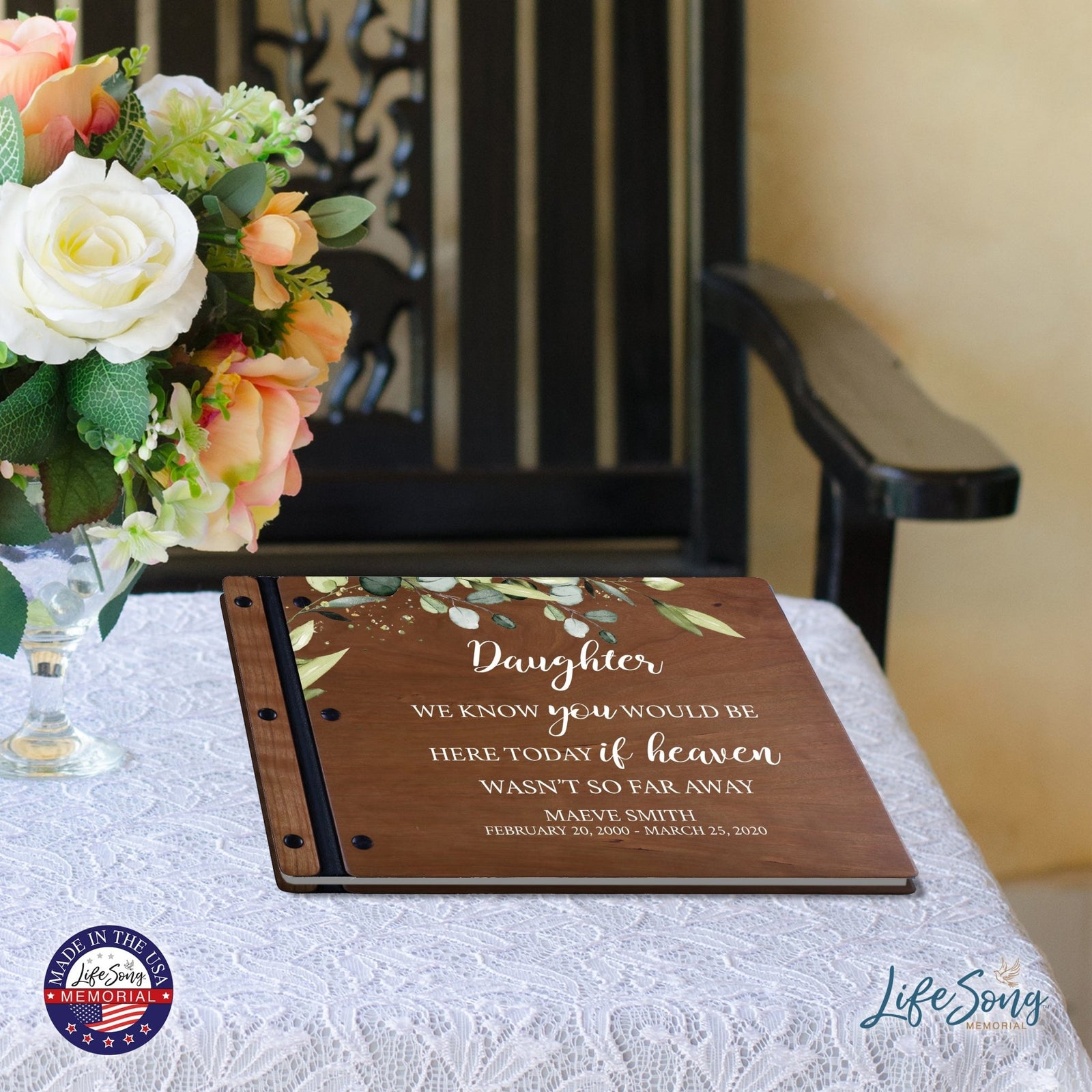 Custom Large Wooden Memorial Guestbook 13.375x10in - We Know You (Cherry) - LifeSong Milestones