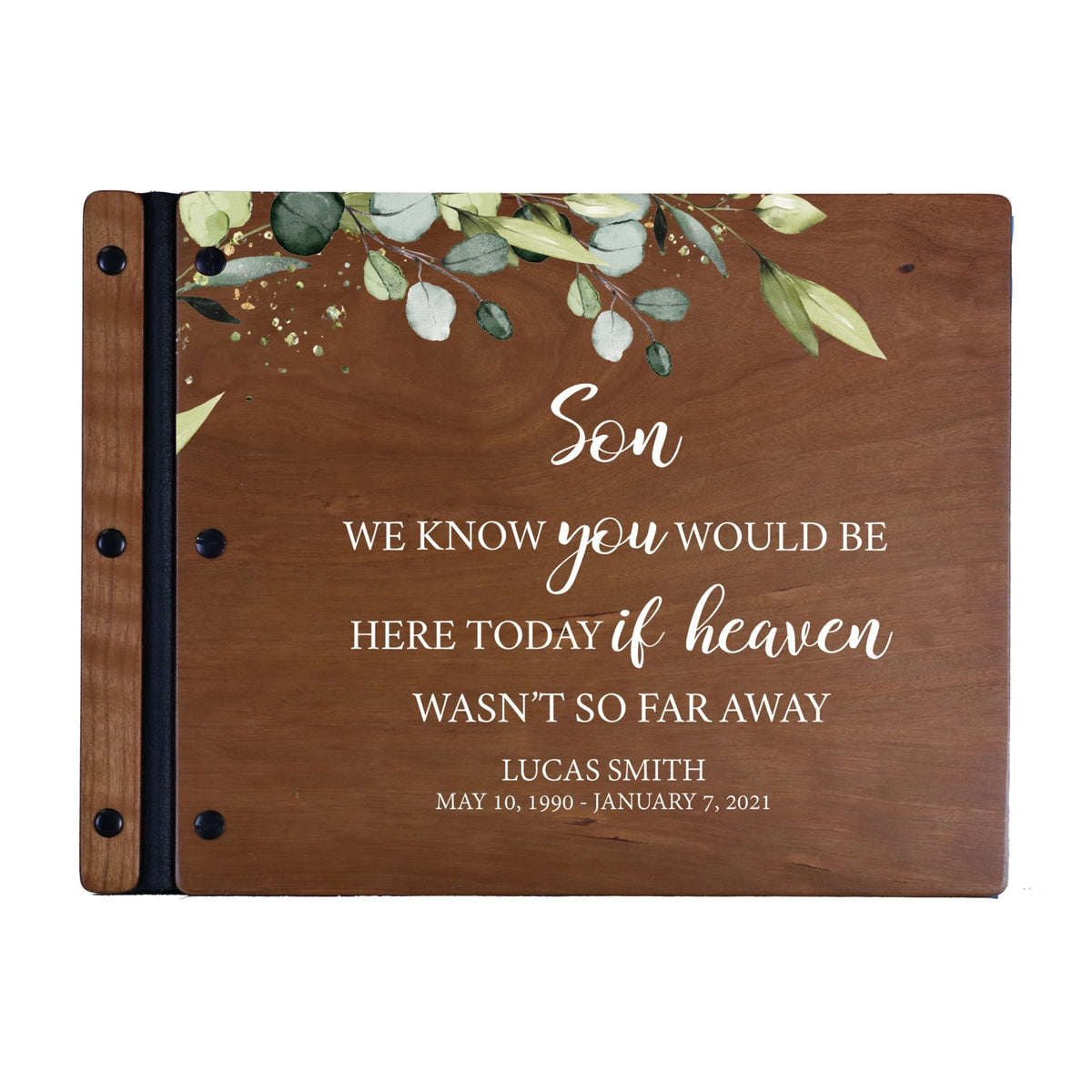 Custom Large Wooden Memorial Guestbook 13.375x10in - We Know You (Cherry) - LifeSong Milestones