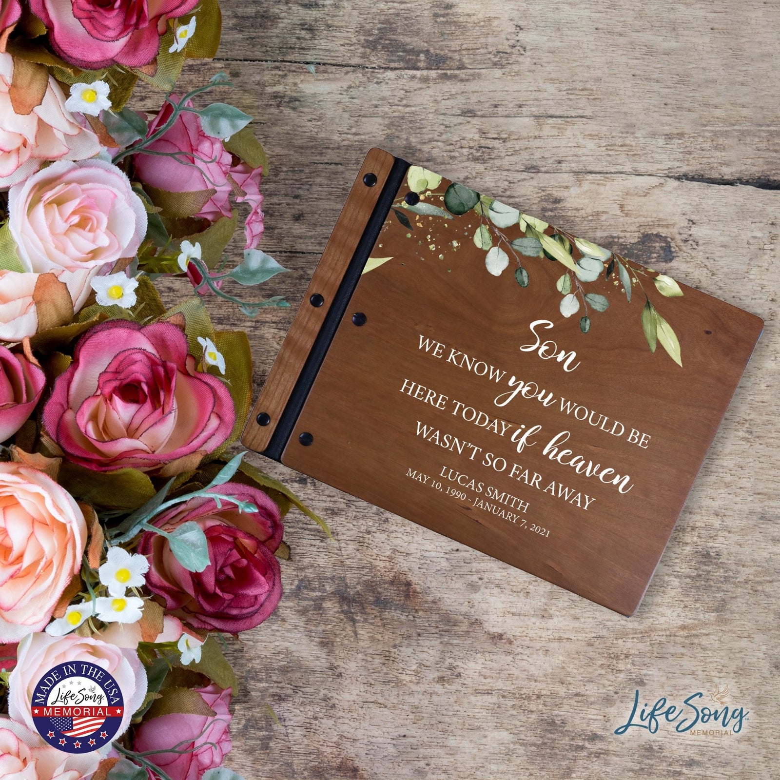 Custom Large Wooden Memorial Guestbook 13.375x10in - We Know You (Cherry) - LifeSong Milestones