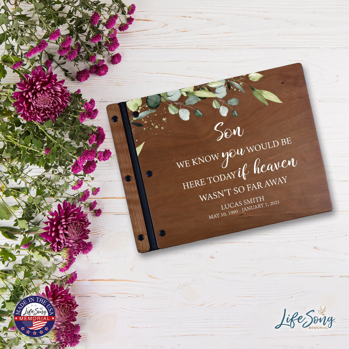Custom Large Wooden Memorial Guestbook 13.375x10in - We Know You (Cherry) - LifeSong Milestones