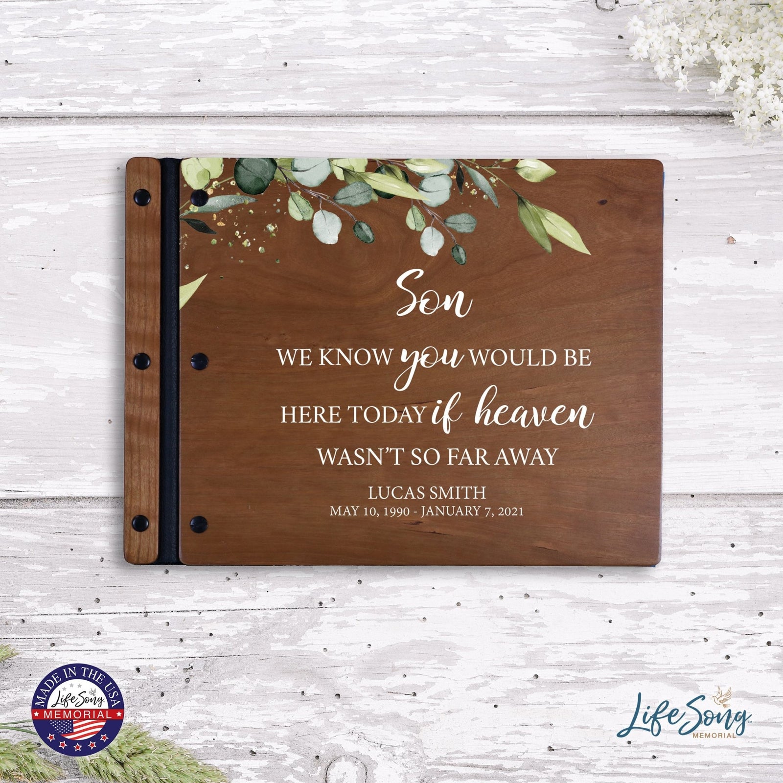 Custom Large Wooden Memorial Guestbook 13.375x10in - We Know You (Cherry) - LifeSong Milestones