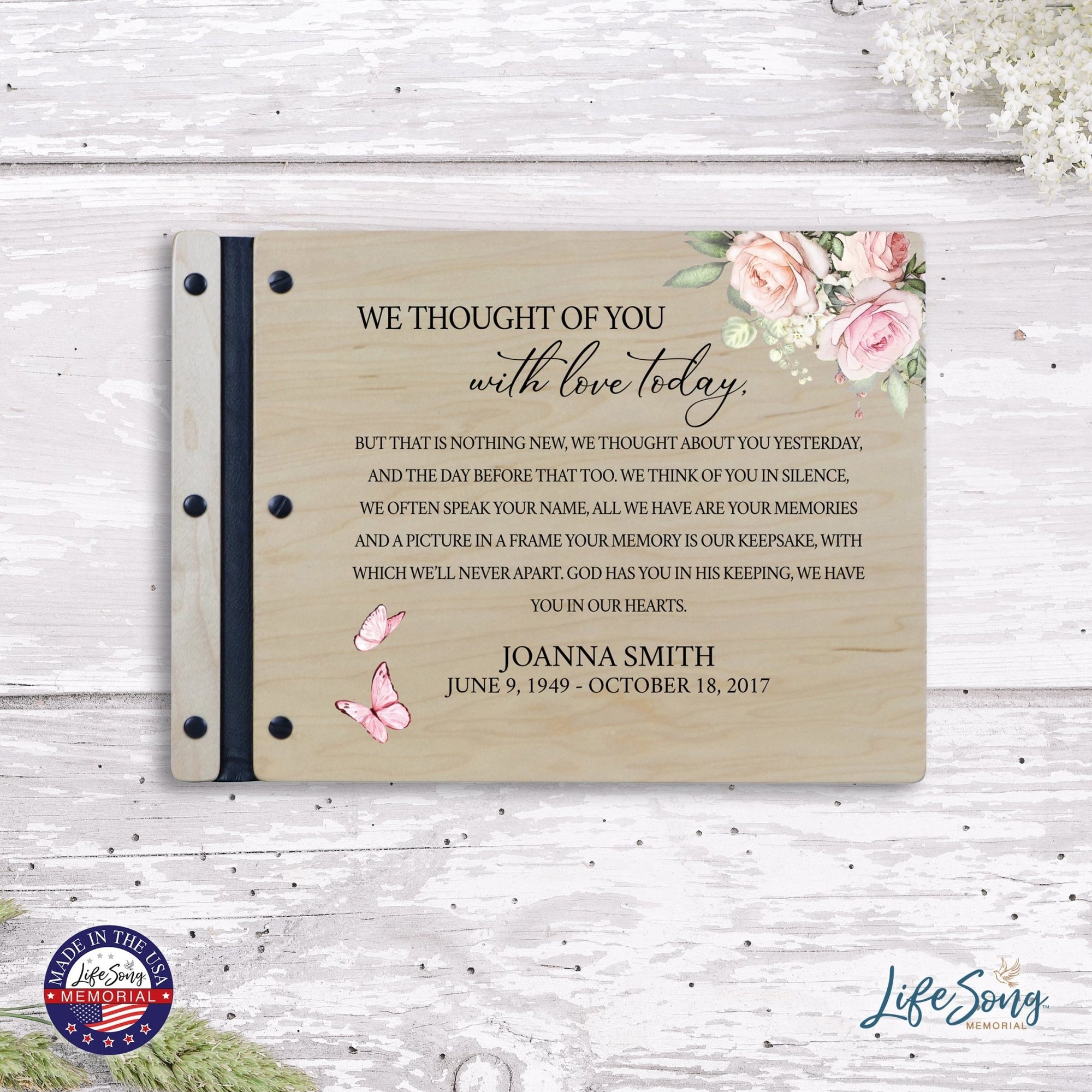 Custom Large Wooden Memorial Guestbook 13.375x10in - We Thought Of - LifeSong Milestones